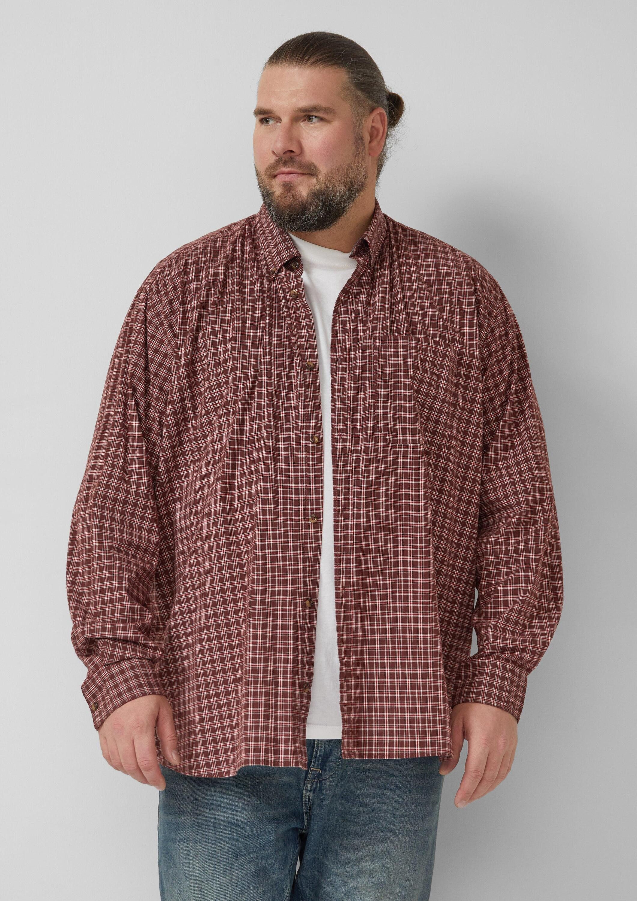 s.Oliver Langarmhemd Hemd Regular Fit: Elastisches Button-Down-Hemd mit Karomuster