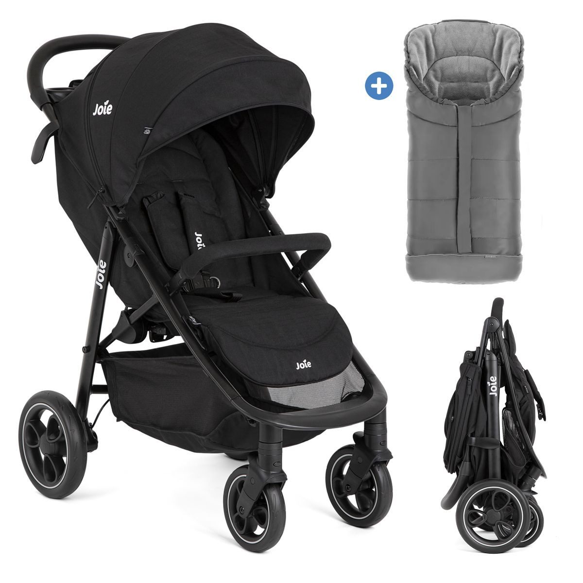 Joie Kinder-Buggy Litetrax - Shale, Sportwagen mit Fußsack, Liegefunktion & Einhand-Faltung bis 22 kg