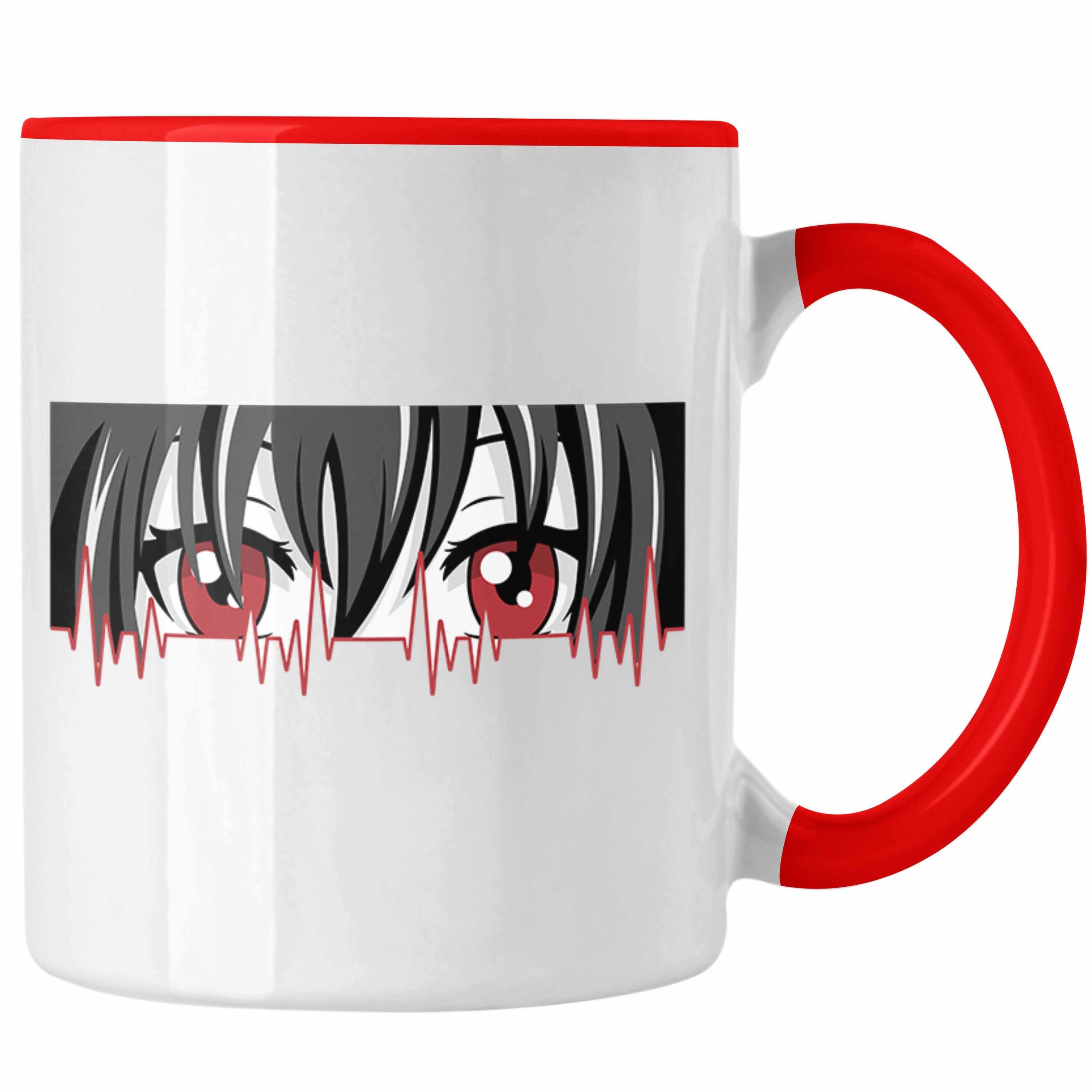 Trendation Tasse Anime Herzschlag Tasse Geschenk für Anime Fans Hobby Geschenkidee Rot