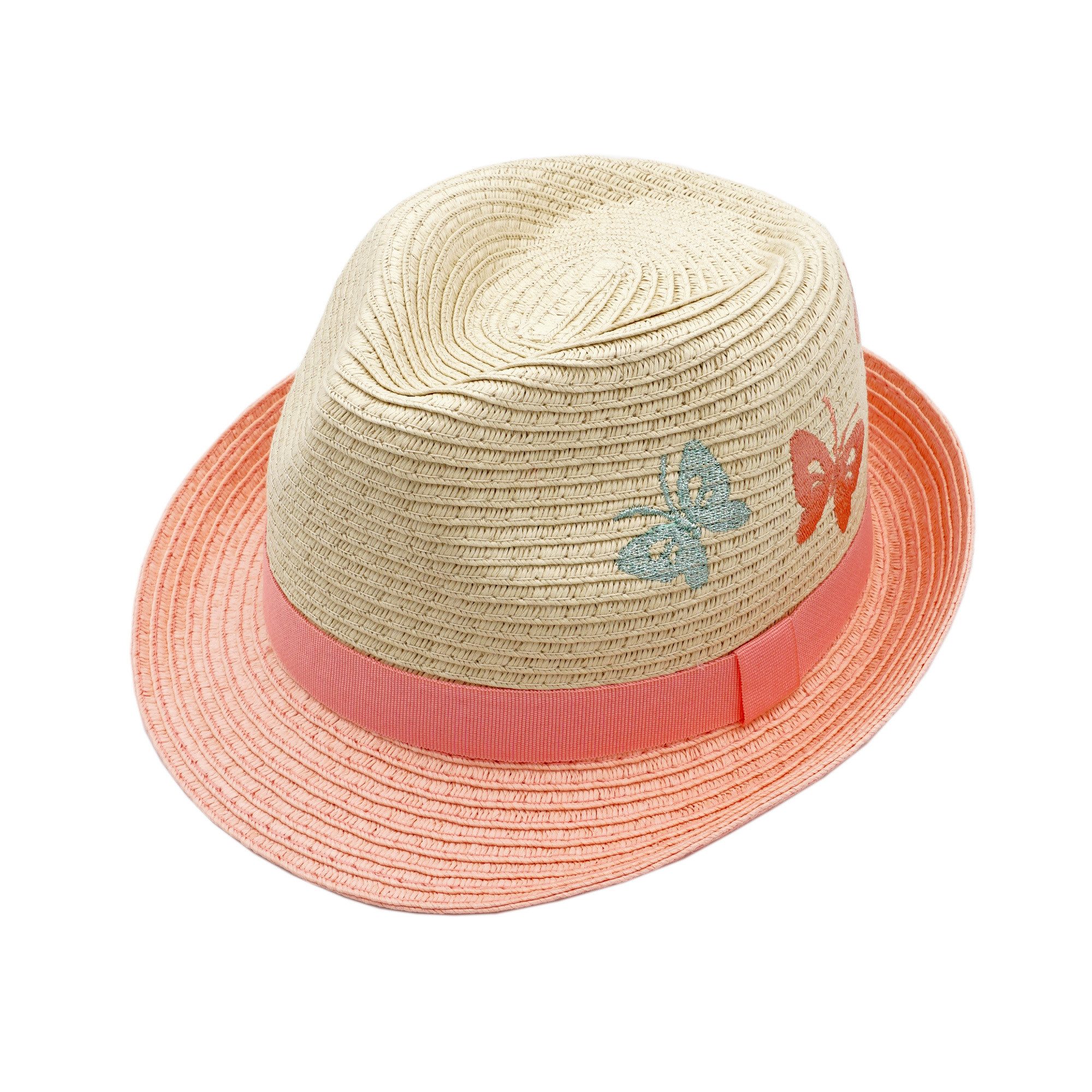Strohhut MINI GIRL-Trilby Schmetterling Stickerei, geflochten