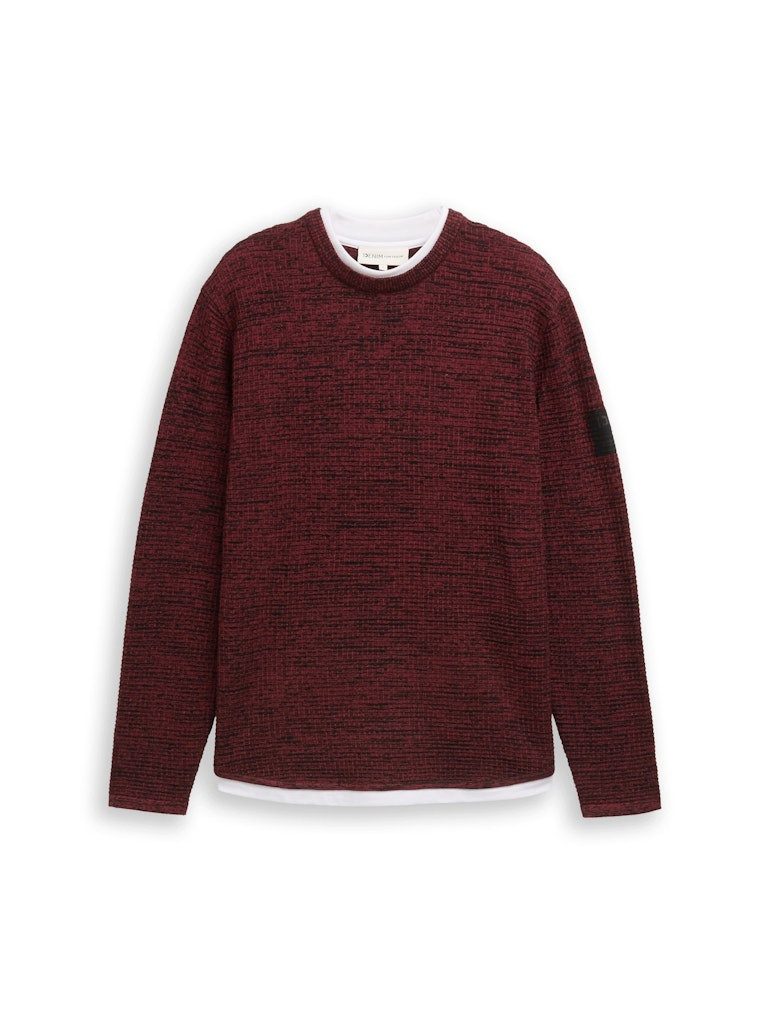 TOM TAILOR Rundhalspullover meliert 2-in-1-Look mit Jersey-Unterlegung günstig online kaufen