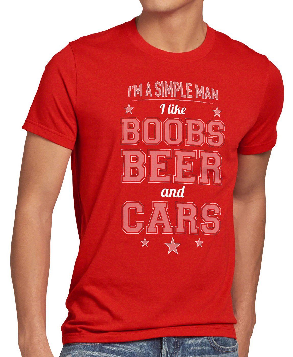 spruch rot Simple Print-Shirt boobs beer Man style3 auto Herren car T-Shirt titten bier tuning funshirt