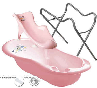 Maltex Babybadewanne »2 Teile SET - Zebra Rosa + Ständer Grau -Baden«, (Premium-Set 2 tlg+Gestell), Wanne + Sitz + Gestell