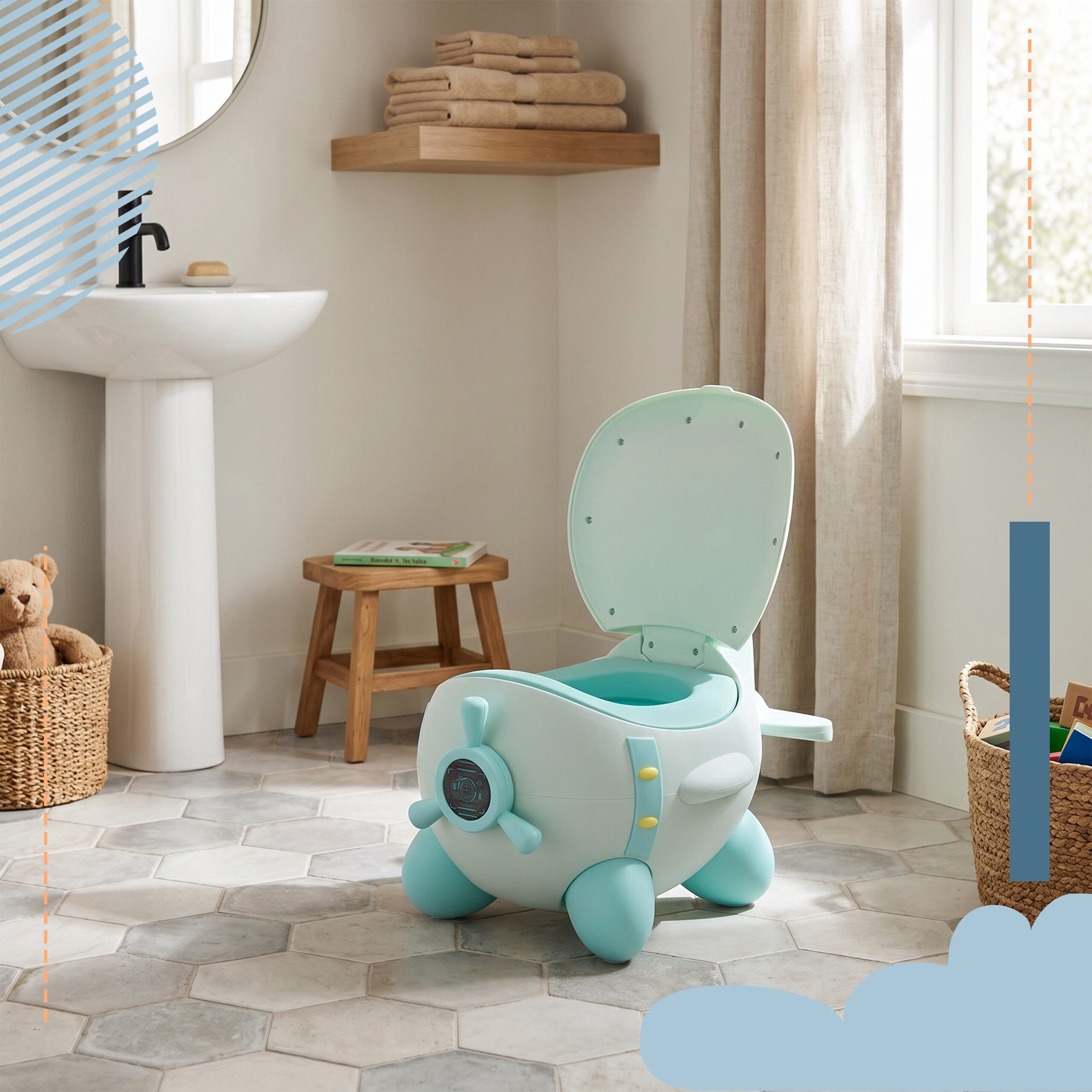 relaxdays Toilettentrainer Töpfchen Flugzeug für Kinder, Mint