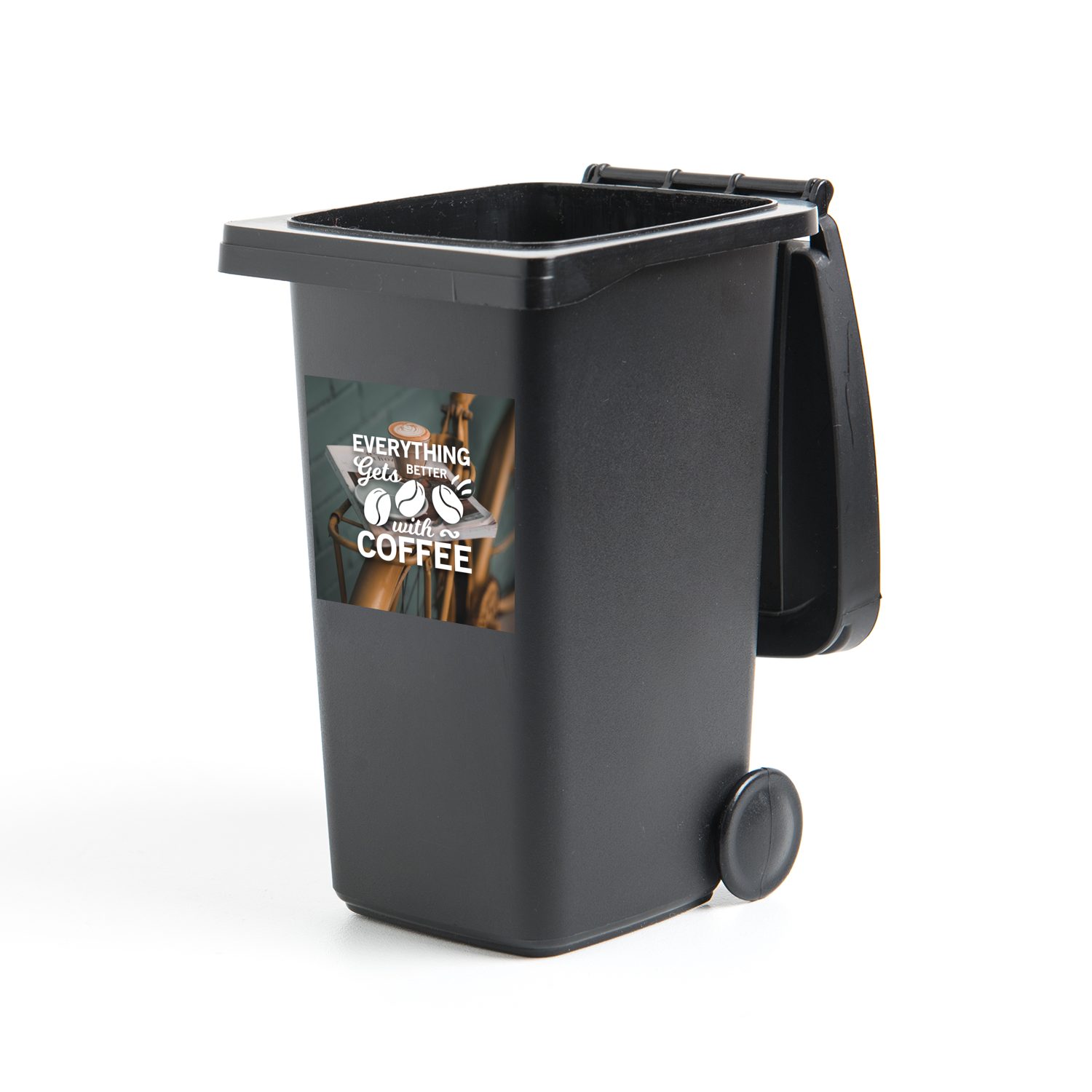 MuchoWow Wandsticker Zitate - Kaffee - Sprichwörter - Mit Kaffee wird alles besser (1 St), Mülleimer-aufkleber, Mülltonne, Sticker, Container, Abfalbehälter