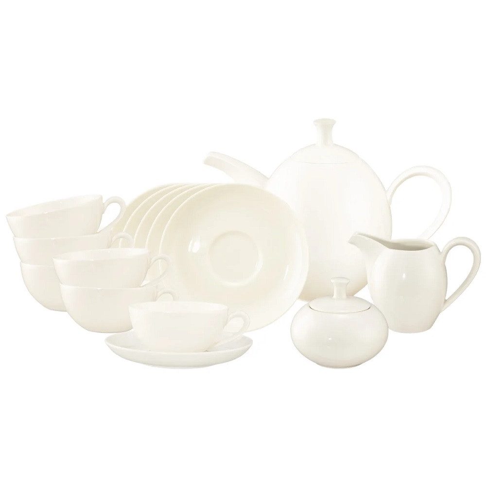 Seltmann Weiden Teeservice Seltmann Weiden Savona Fine Diamond weiß Tee-Set 15 tlg., 6 Personen, Porzellan