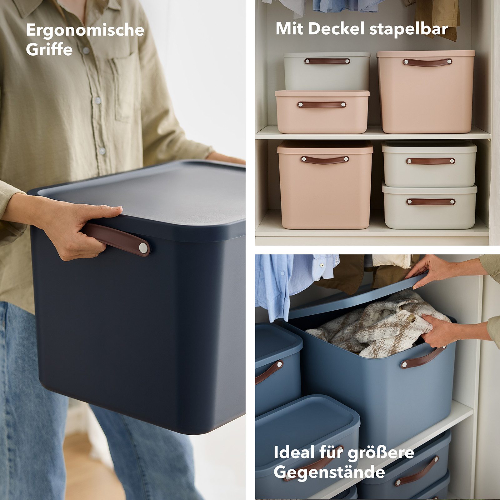 ROTHO Aufbewahrungsbox (Ordnungsboxen im Set, 2er-Set), große Lagerbox ideal für Kleidung, Decken und Haushaltsartikel – Bild 5 von 5