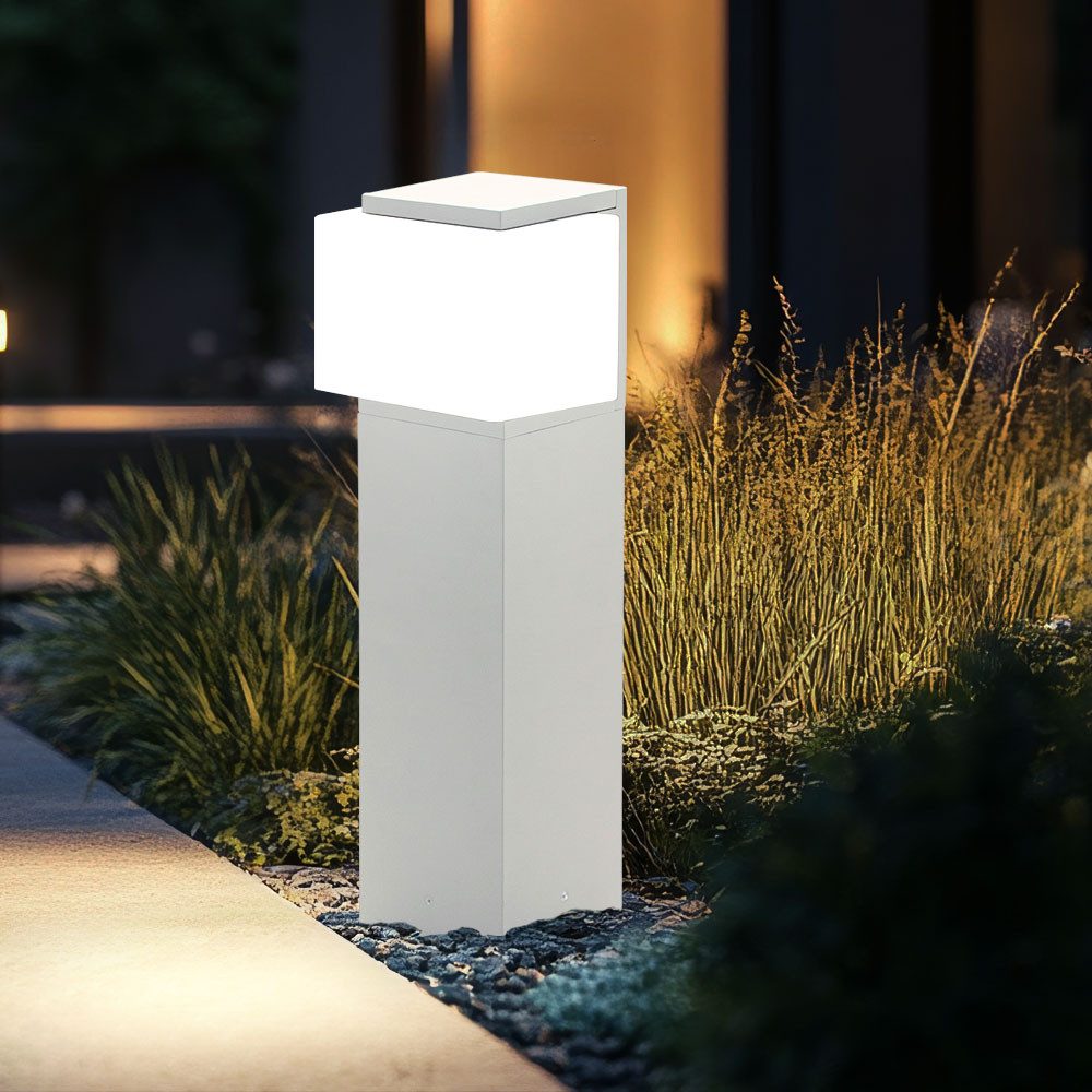 NOWA Außen-Stehlampe, Leuchtmittel nicht inklusive, Außenleuchte Stehlampe Wegeleuchte Aluminium Glas weiß E27 H 40 cm