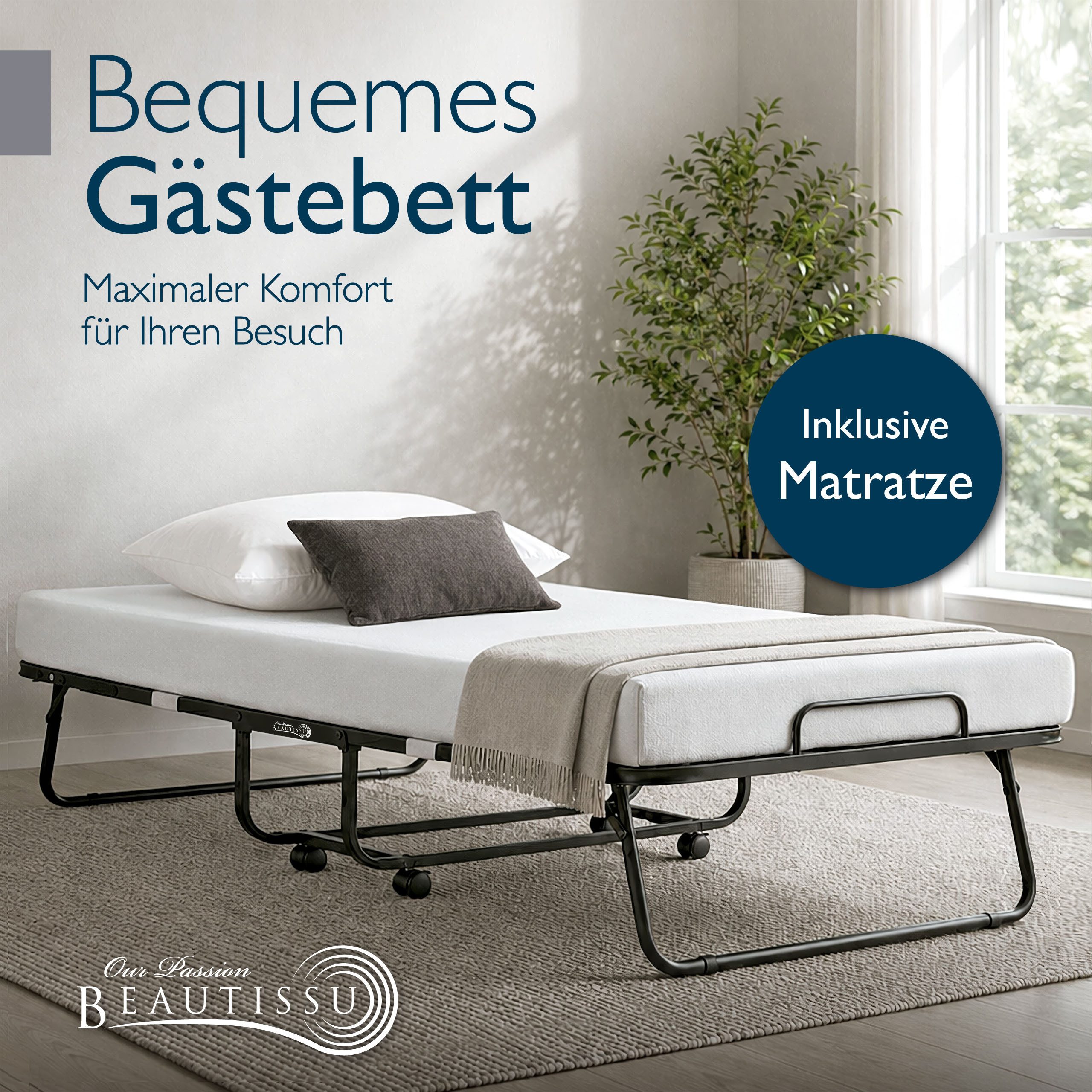 Beautissu Gästebett Gästebett Traumkraft klappbar 90x200 cm Liegefläche 190cm Reisebett mit Drahtgestell inkl Schutzhülle & 10, 5 cm Matratze – Bild 2 von 5