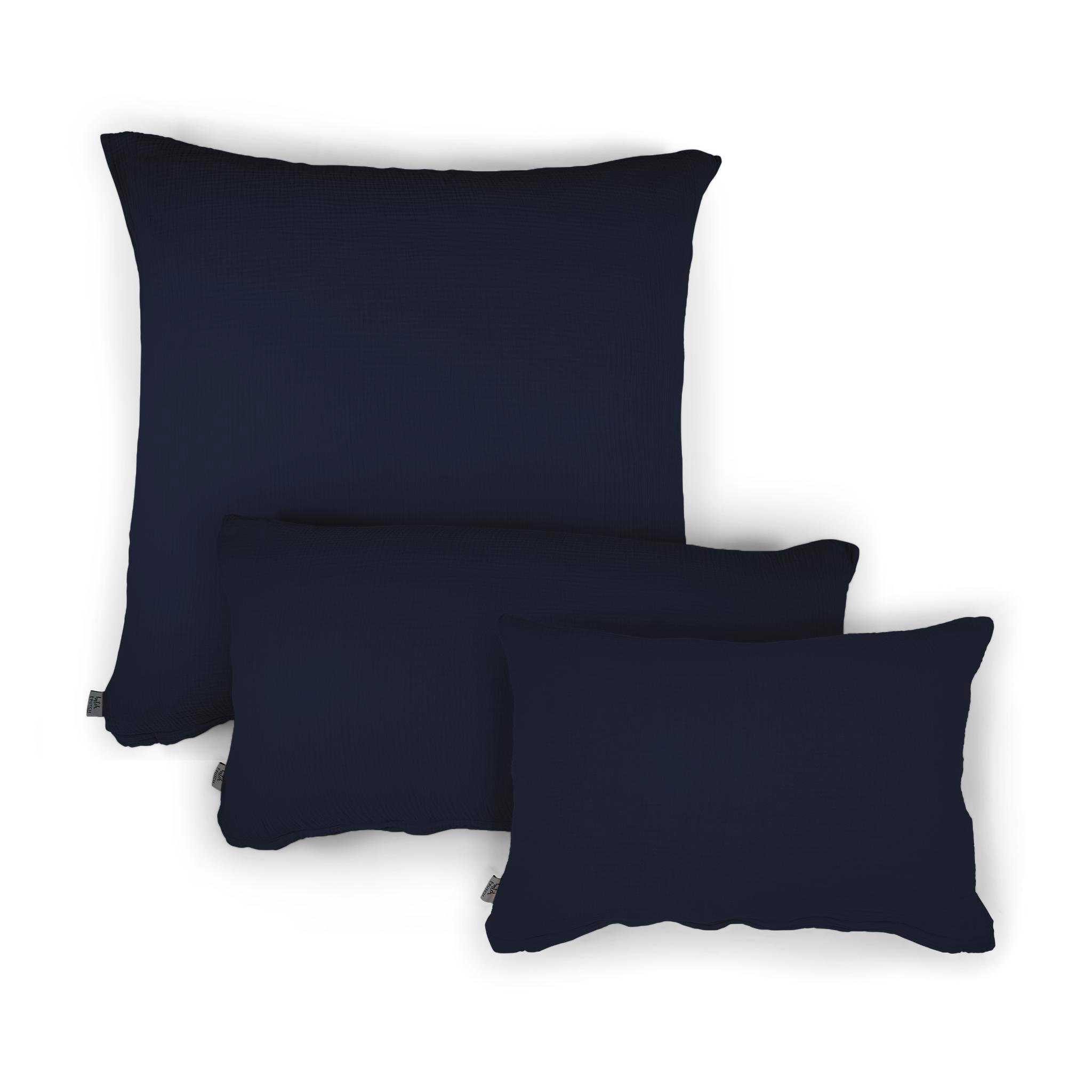 hutch&putch Kissenbezug Musselin-Kopfkissen "Eliane" • Midnight Blue, (1 Stück), aus 100% Bio-Baumwolle, mit hochwertigem Reißverschluss