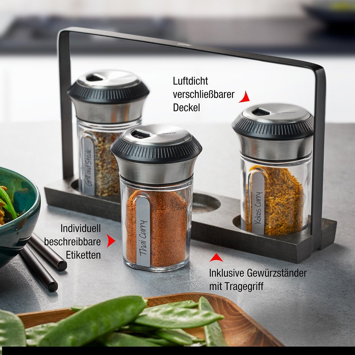 GEFU Gewürzmühle Gewürzstreuer 4tlg Set X-PLOSION® 3 Gewürz Streuer