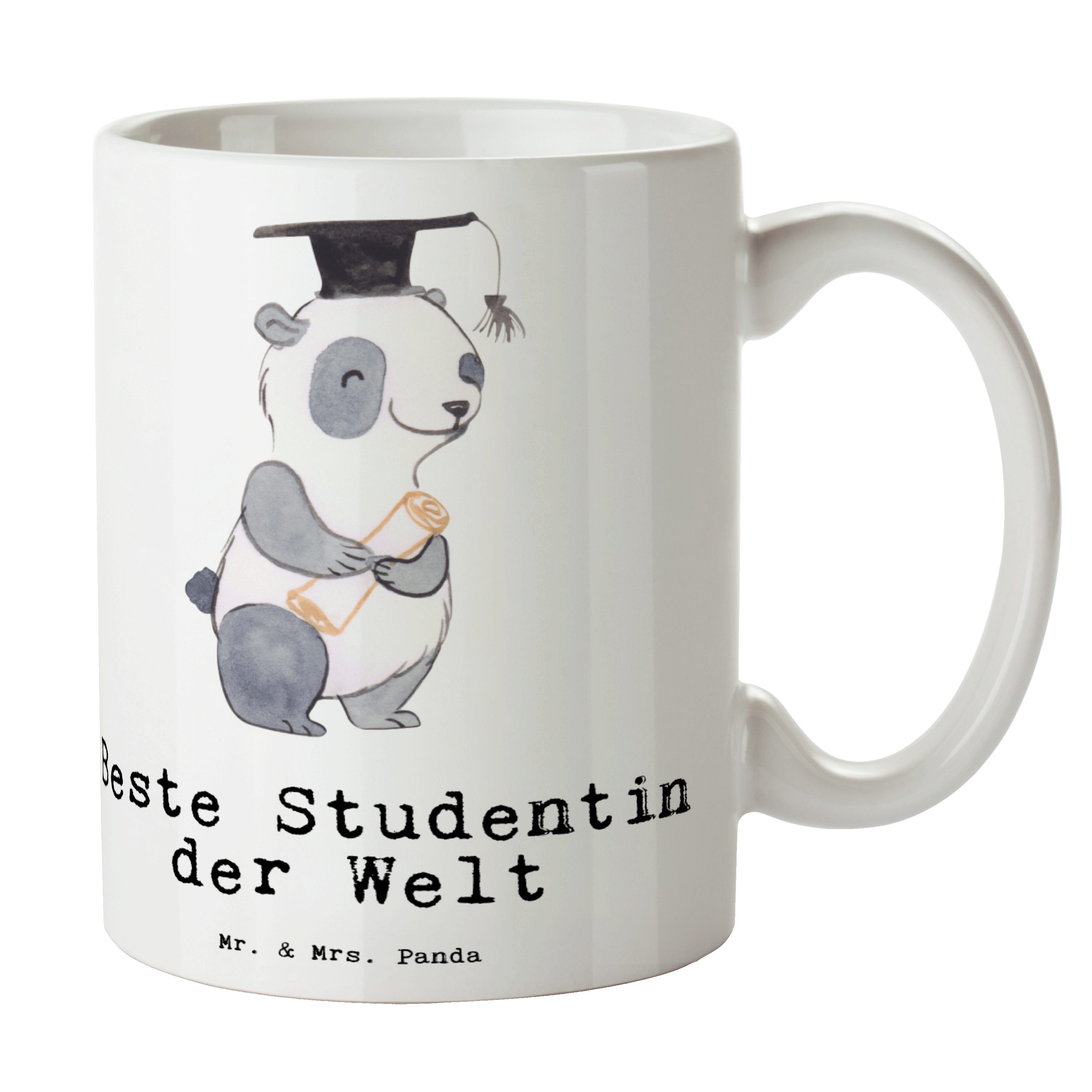 Mr. & Mrs. Panda Tasse Panda Beste Studentin der Welt - Weiß - Geschenk, Dankeschön, Bedanken, Kaffeetasse, Alumni, Büro, Becher, Universität, Tee, Studenten, Geschenkidee, Keramik