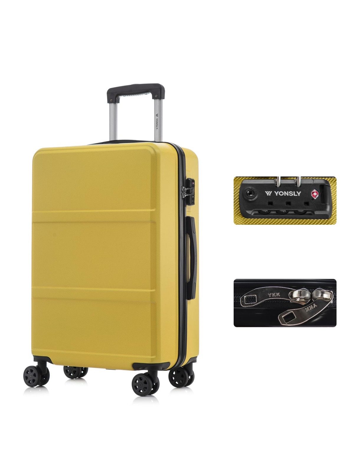 YONSLY Handgepäck-Trolley Premium Reisekoffer Hartschalen-Trolley Rollkoffer ABS in M–XL, 4 Rollen, TSA-Schloss, YKK-Reißverschluss, austauschbare Rollen und Griffe