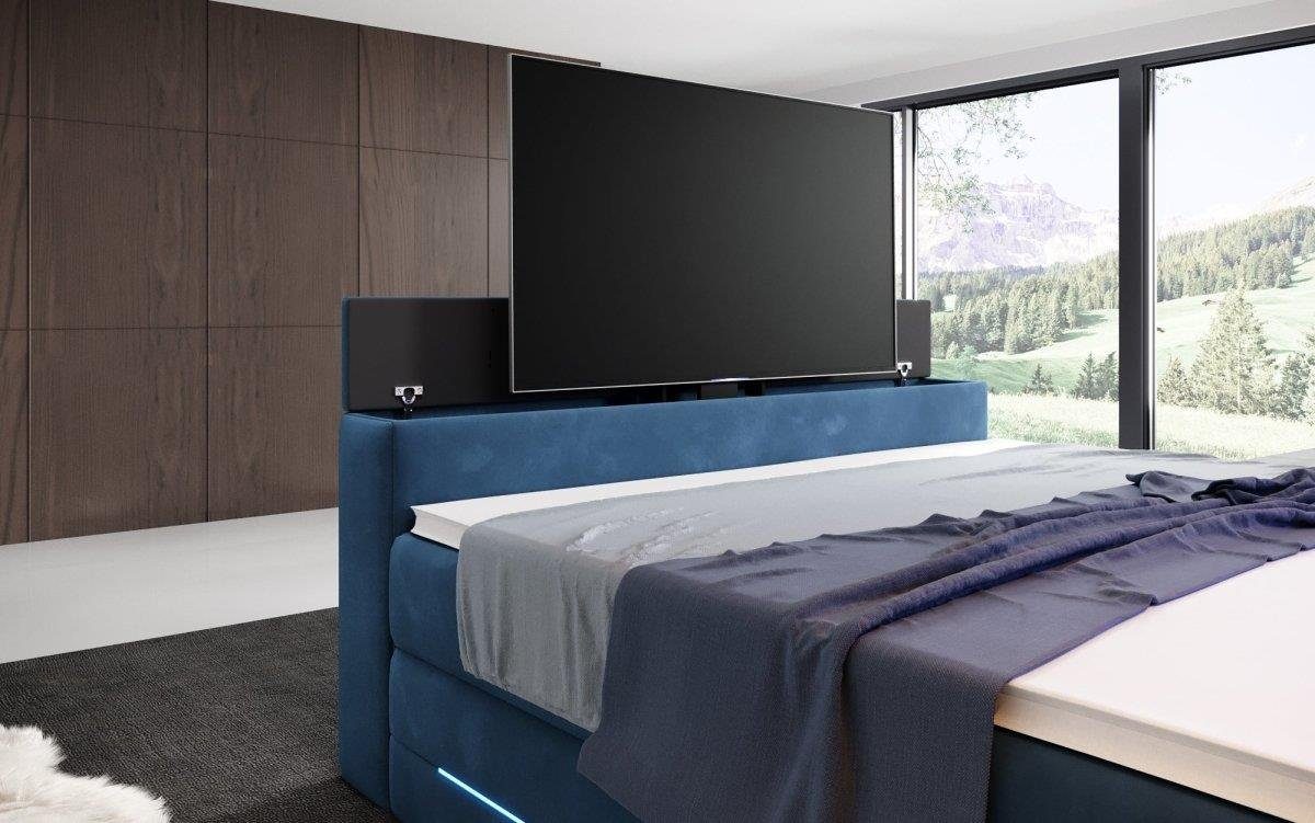 TV Boxspringbett mit Luxusbetten24 und Neptun, RGB Lift Blue