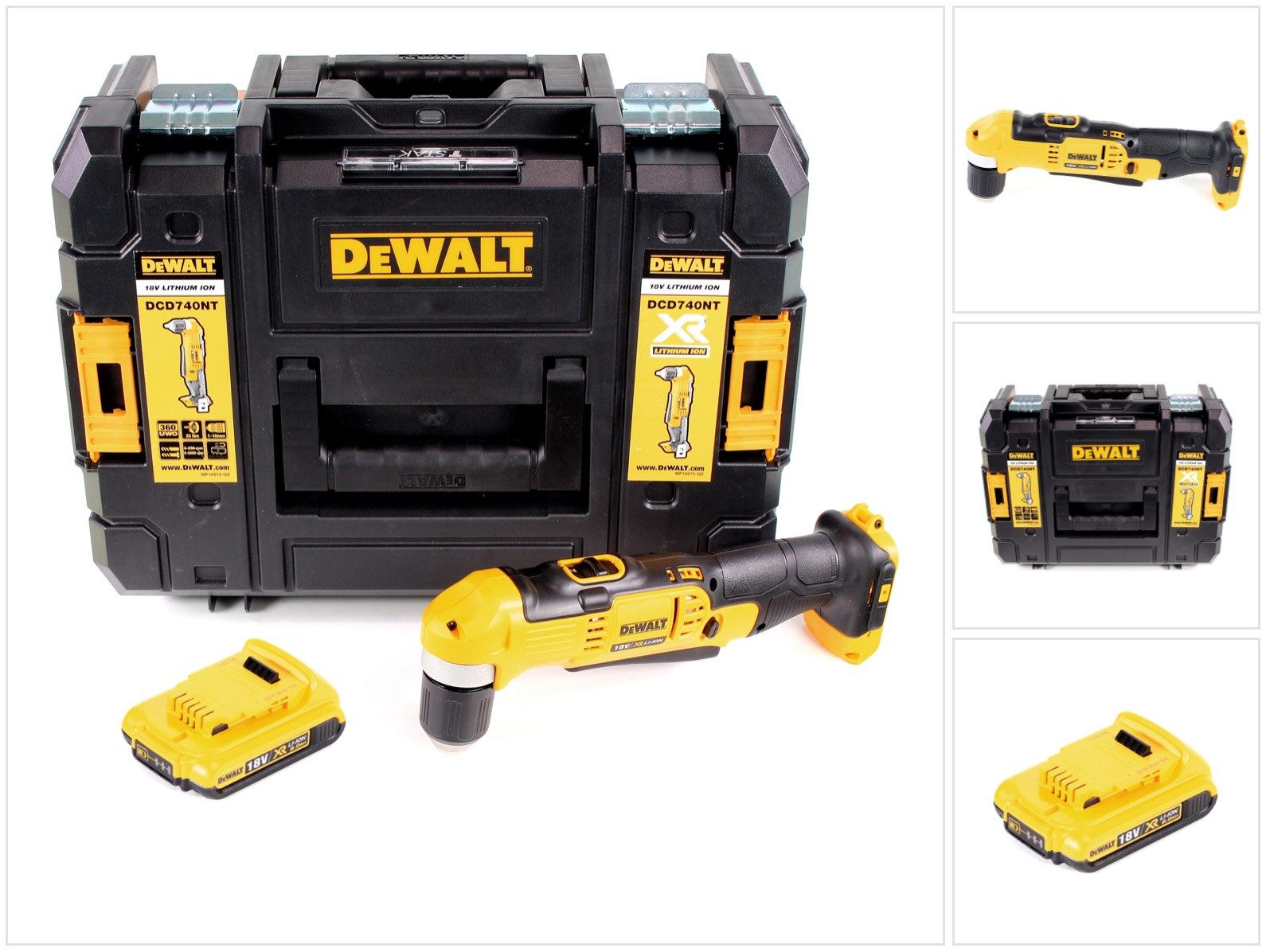 DeWalt Akku-Winkelbohrmaschine DCD 740 NT 18V 33Nm + 1x 2,0Ah Akku + TSTAK - ohne Ladegerät