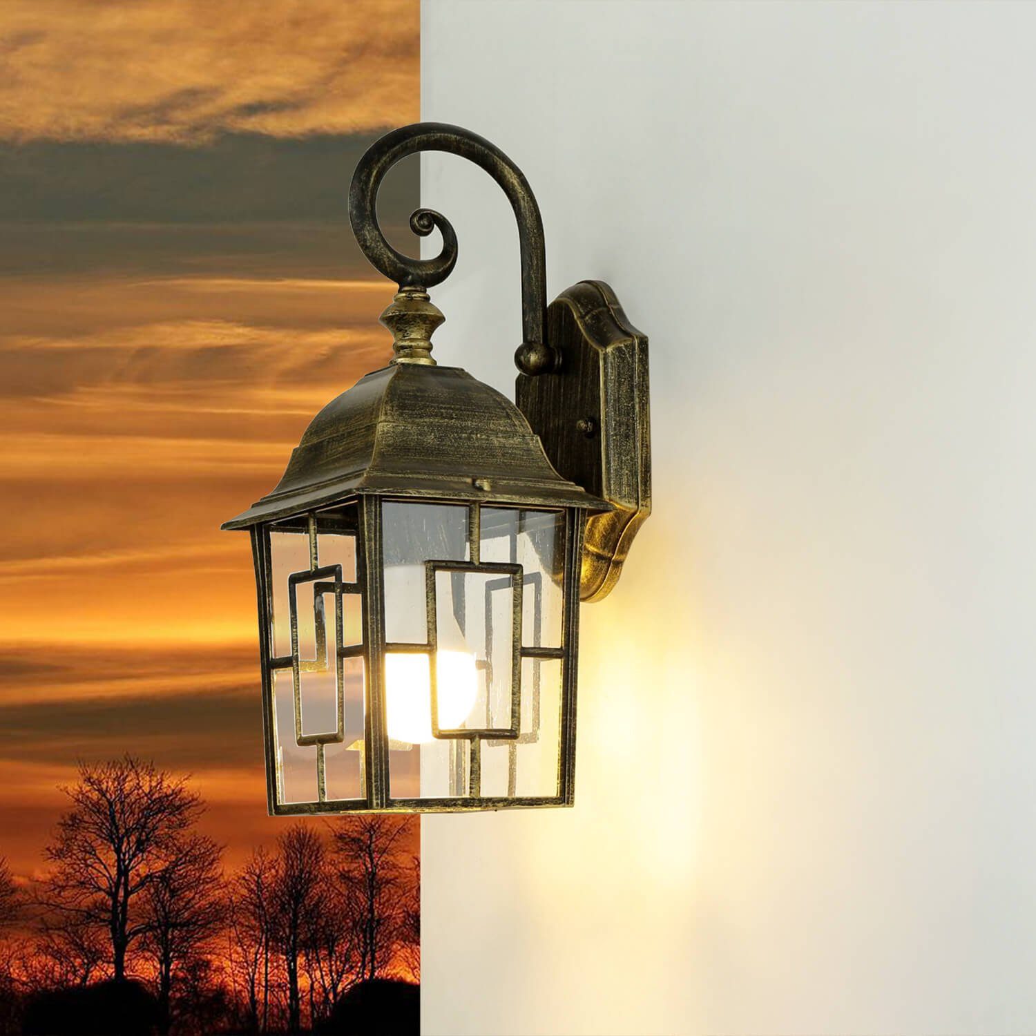 FRIESEN, Außen-Wandleuchte Rustikal in Licht-Erlebnisse Gold antik Garten Haus ohne Laterne Leuchtmittel, Außenlampe