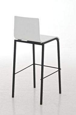 TPFLiving Barhocker Avon (mit Rückenlehne und Fußstütze - Hocker für Theke & Küche), Tresenstuhl schwarzes Metall, Holzsitz - Sitz: Holz Weiß Matt