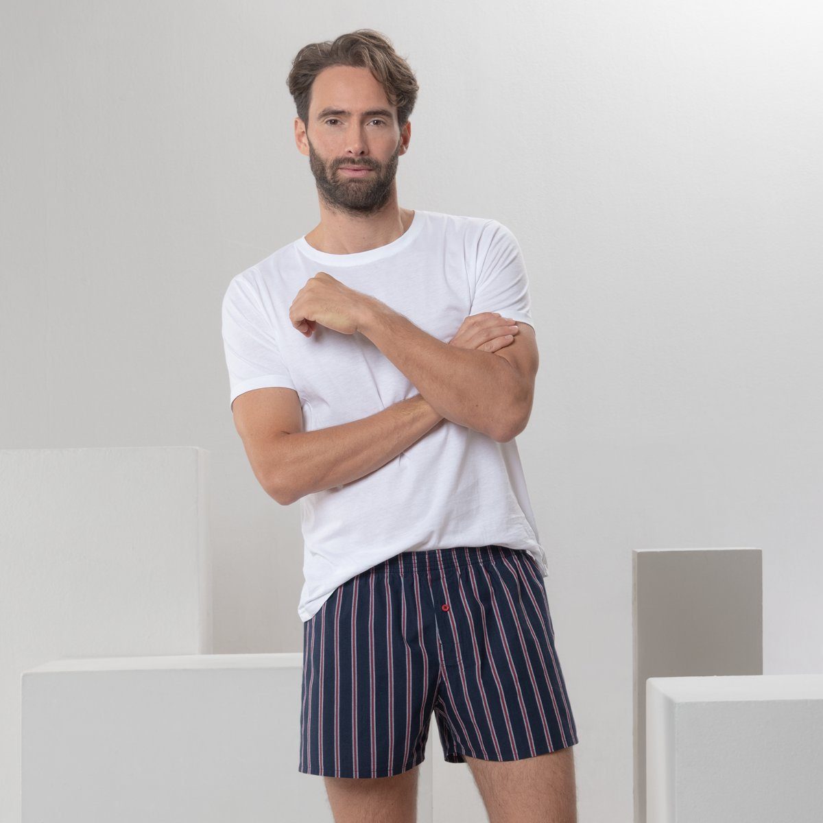 Design KEITH CRAFTS und LIVING Schnitt Lässiger Navy/Natural Boxershorts farbenfrohes