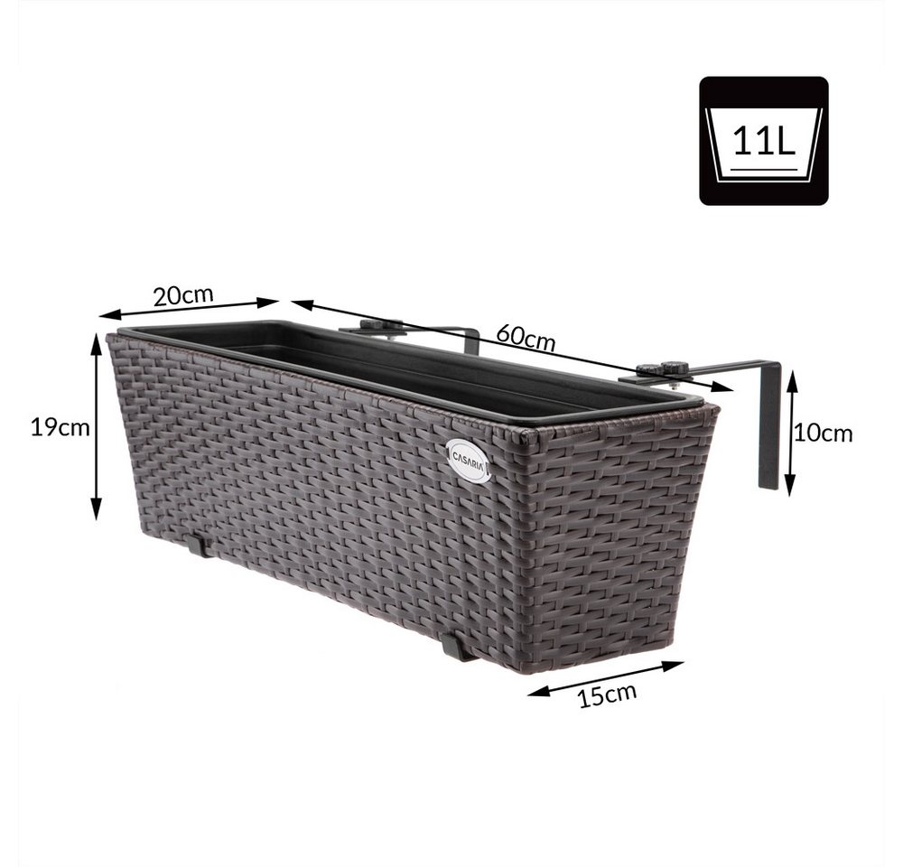 Thumbnail - Casaria Blumenkasten, 2er Set 11 Liter Montagehalterung indoor outdoor Geländerkasten