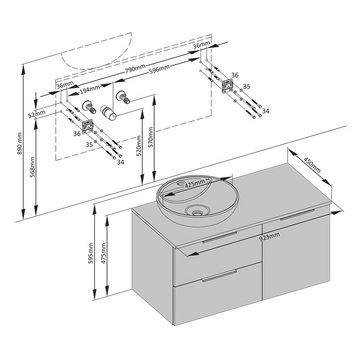 Lomadox Waschtisch-Set ALMATY-80, (Spar-Set, 2-St., 2-tlg), mit Keramik Aufsatzwaschbecken und Beleuchtung in grau, 92,3/200/45 cm