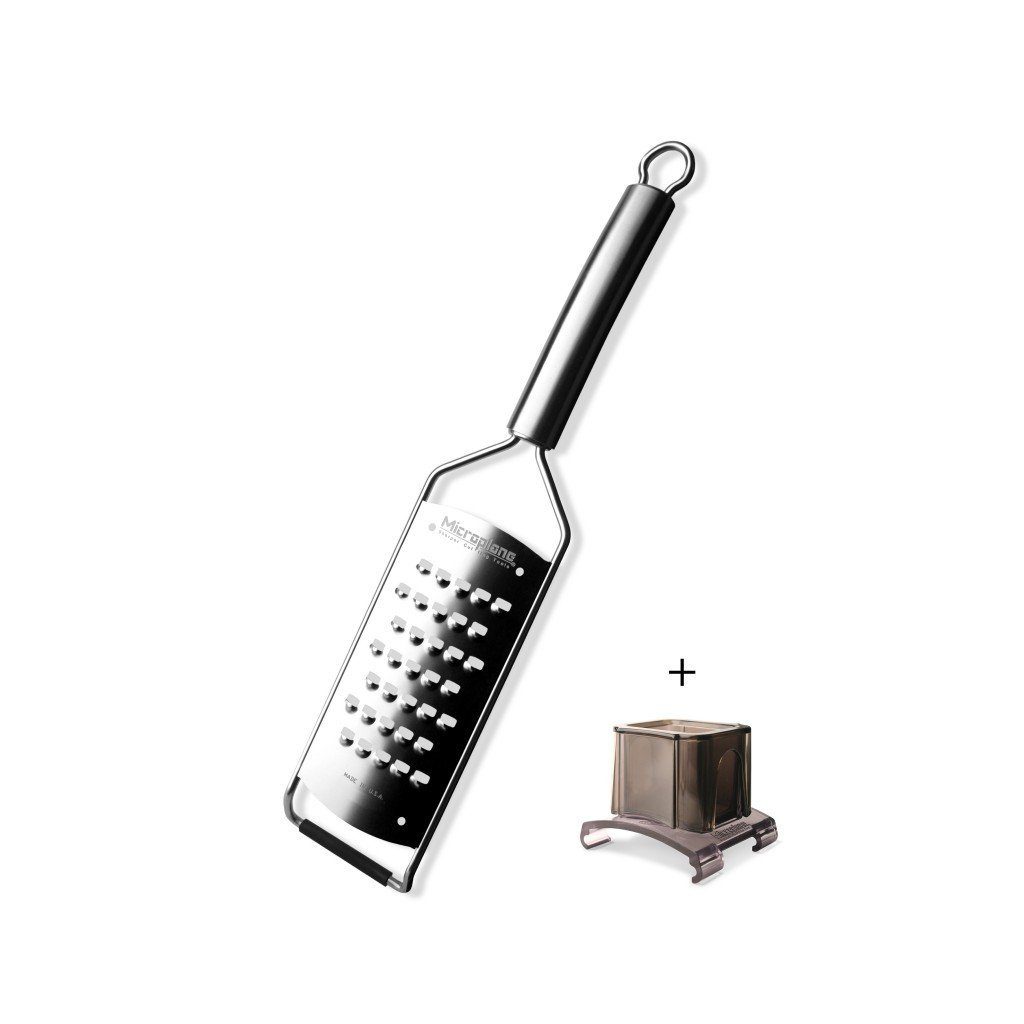Microplane Küchenreibe, Professional + Fingerschutz Set: extra grobe Reiben Reibe