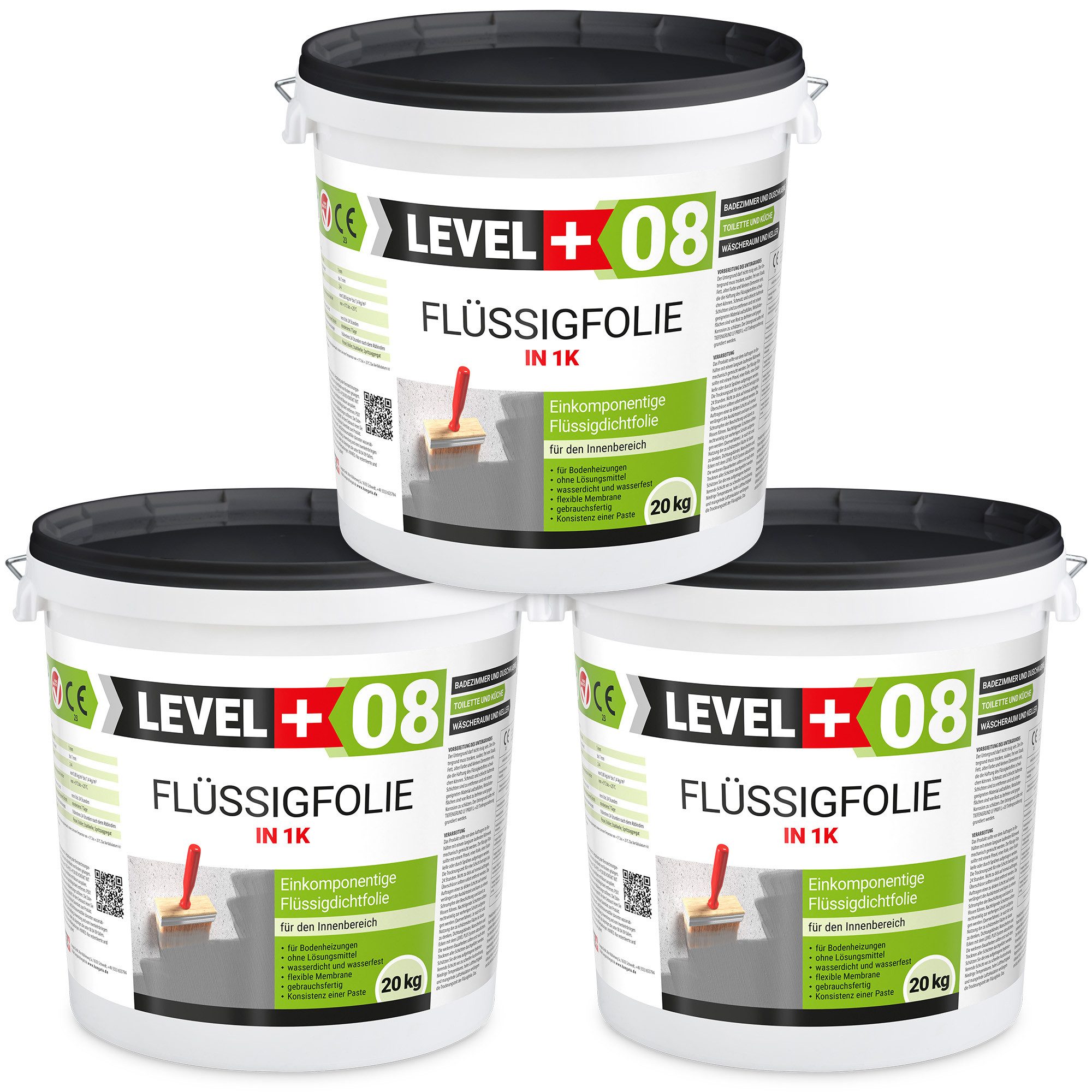 Level+ Dichtstoff Flüssigfolie Badbdichtung 1K Dichtschlämme Dichtfolie L+08 - 60KG
