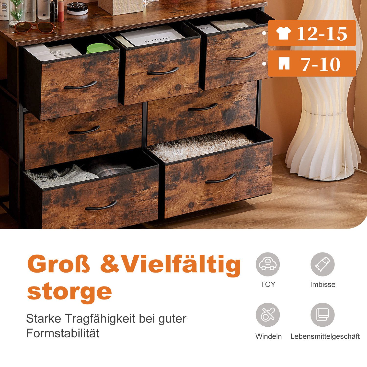 DUMOS Stauraumschrank Kommode mit Stoffschubladen, Stoffkommode für Schlafz günstig online kaufen