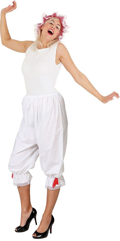 Karneval-Klamotten Kostüm Liebestöter Pluderhose Rüschenhose Damen weiß, altmodische Frauen-Pluderhose Fasching 3/4 Hose mit Gummizug Karneval