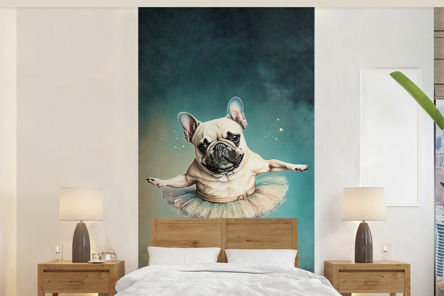 MuchoWow Fototapete Hund - Tutu - Ballett - Abstrakt - Porträt - Kind, Matt, bedruckt, (2 St), Vliestapete für Wohnzimmer Schlafzimmer Küche, Fototapete