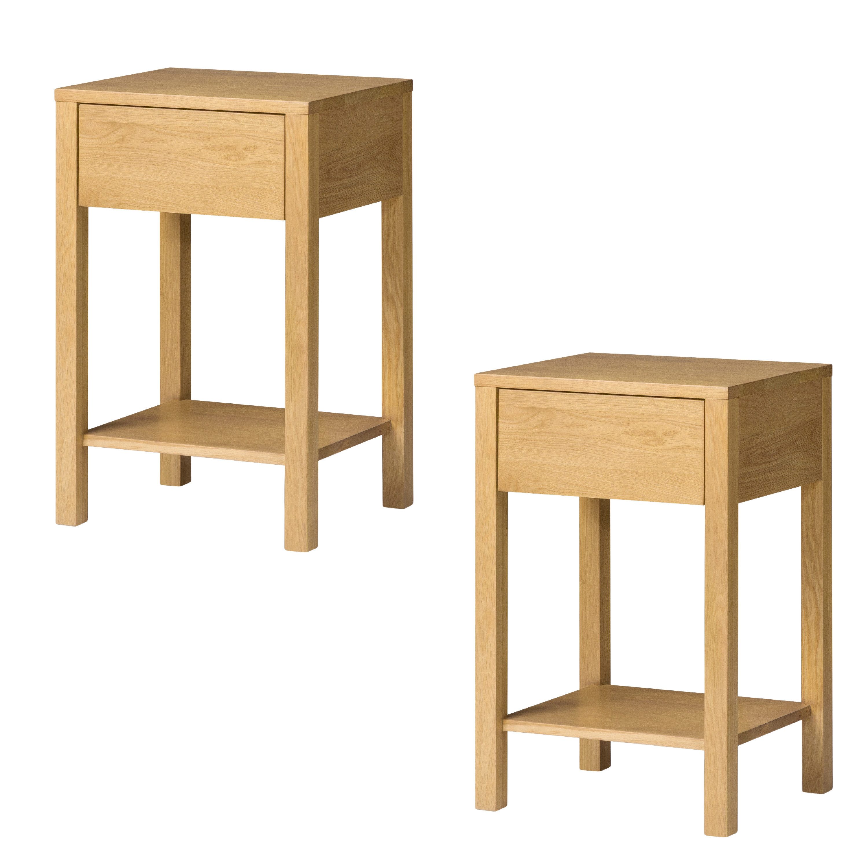 Woodek Design Nachttisch TOMMY, skandinavische und moderne Nachtschränke, H 61 x B 40 x T 35 cm (Ablagetische aus geöltem Eichenholz, 2-St., stehende Nachtkonsolen mit Schublade), Landhaus Beistelltische mit Ablage