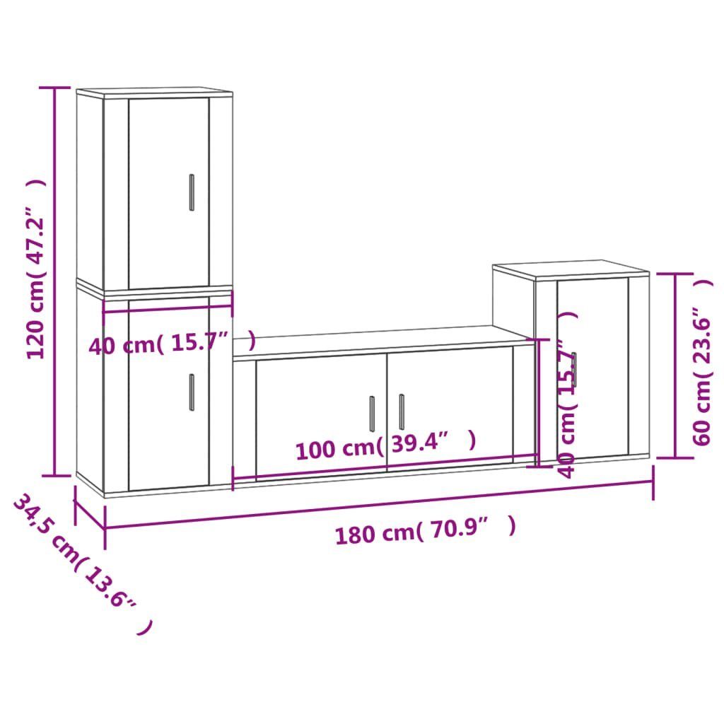 vidaXL TV-Schrank 4-tlg. TV-Schrank-Set Holzwerkstoff (4-St) Räuchereiche