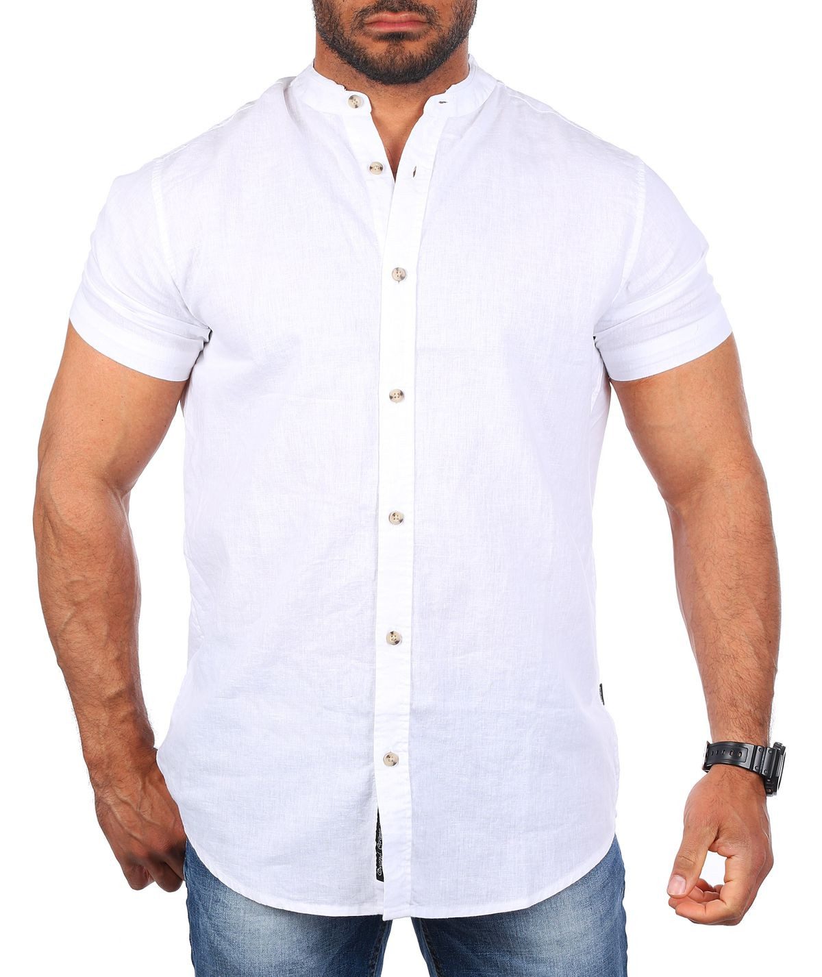 Kurzarmhemd Herren Leinen Baumwoll Mix Casual Hemd 9337