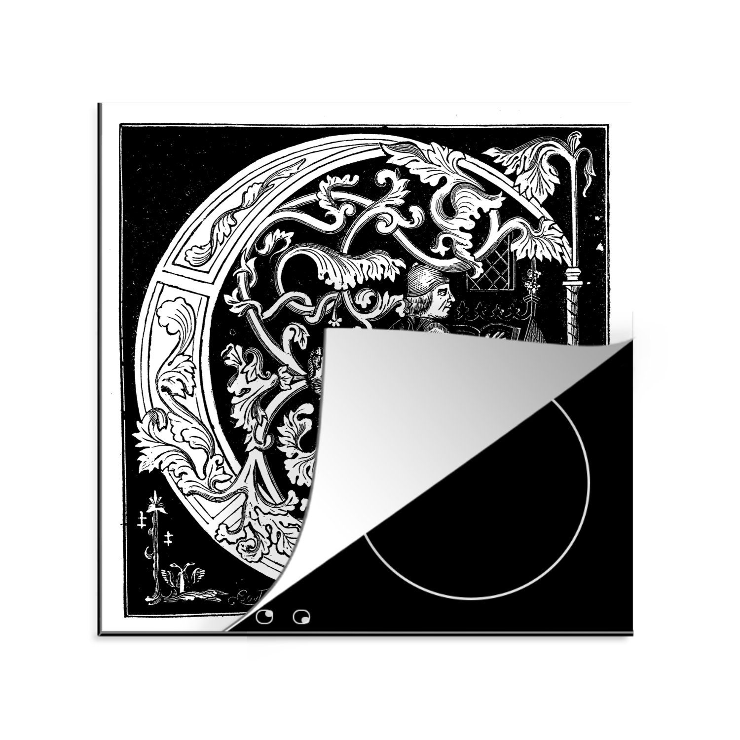 Herdblende-/Abdeckplatte des Ceranfeldabdeckung, für Arbeitsplatte weißen cm, Buchstabens MuchoWow C, Illustration Eine (1 tlg), Vinyl, küche 78x78