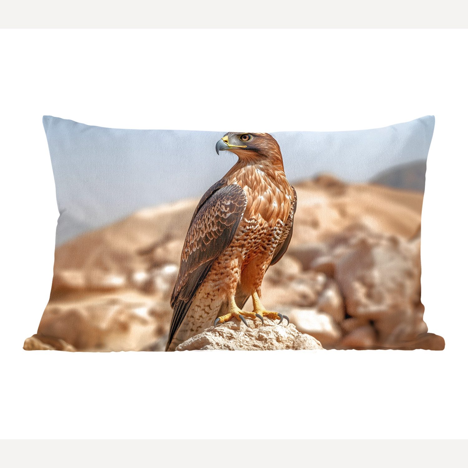 MuchoWow Dekokissen Falke - Vogel - Fels - Macht, Dekoration, Zierkissen, Kissen mit Füllung, 50x30 cm