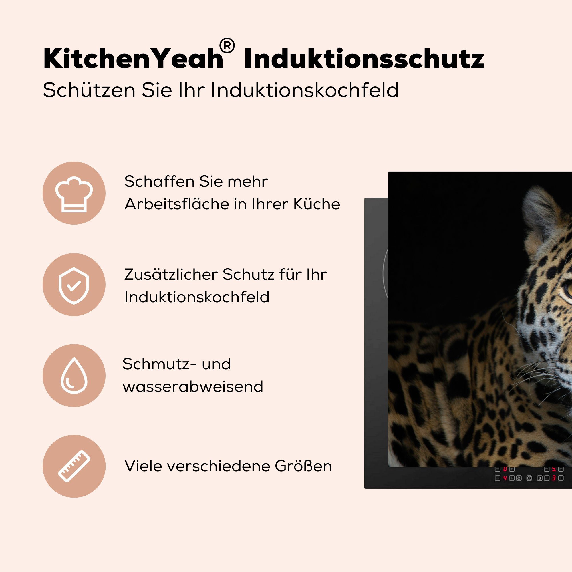 küche, Herdblende-/Abdeckplatte für Porträt Jaguar Vinyl, (1 tlg), - Schutz die Induktionskochfeld MuchoWow 71x52 Ceranfeldabdeckung cm, - Niedlich,
