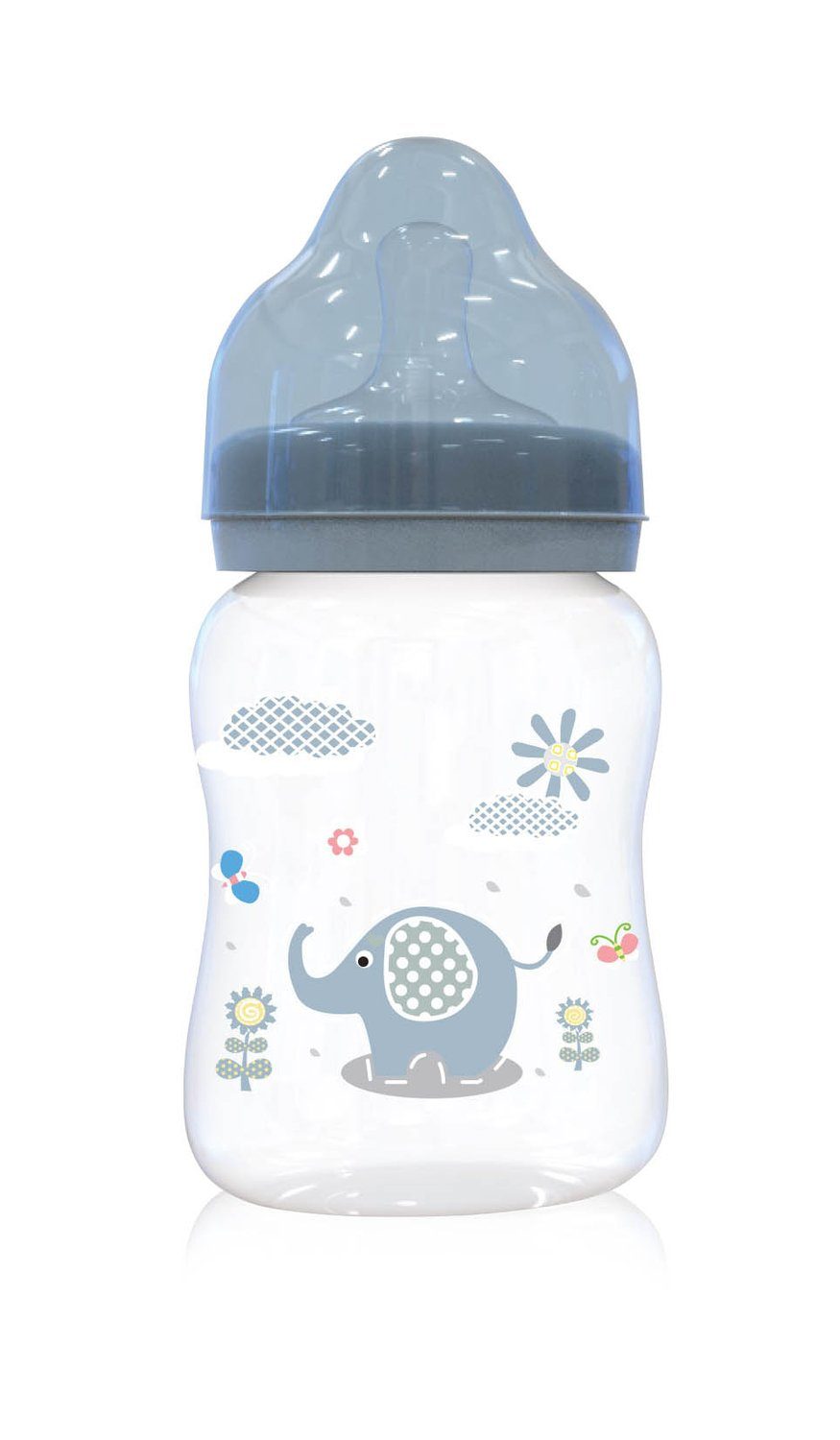 Baby Care Babyflasche Baby-Weithalsflasche 0+, ab Größe Sauger blau ml, Deckel, Geburt 250