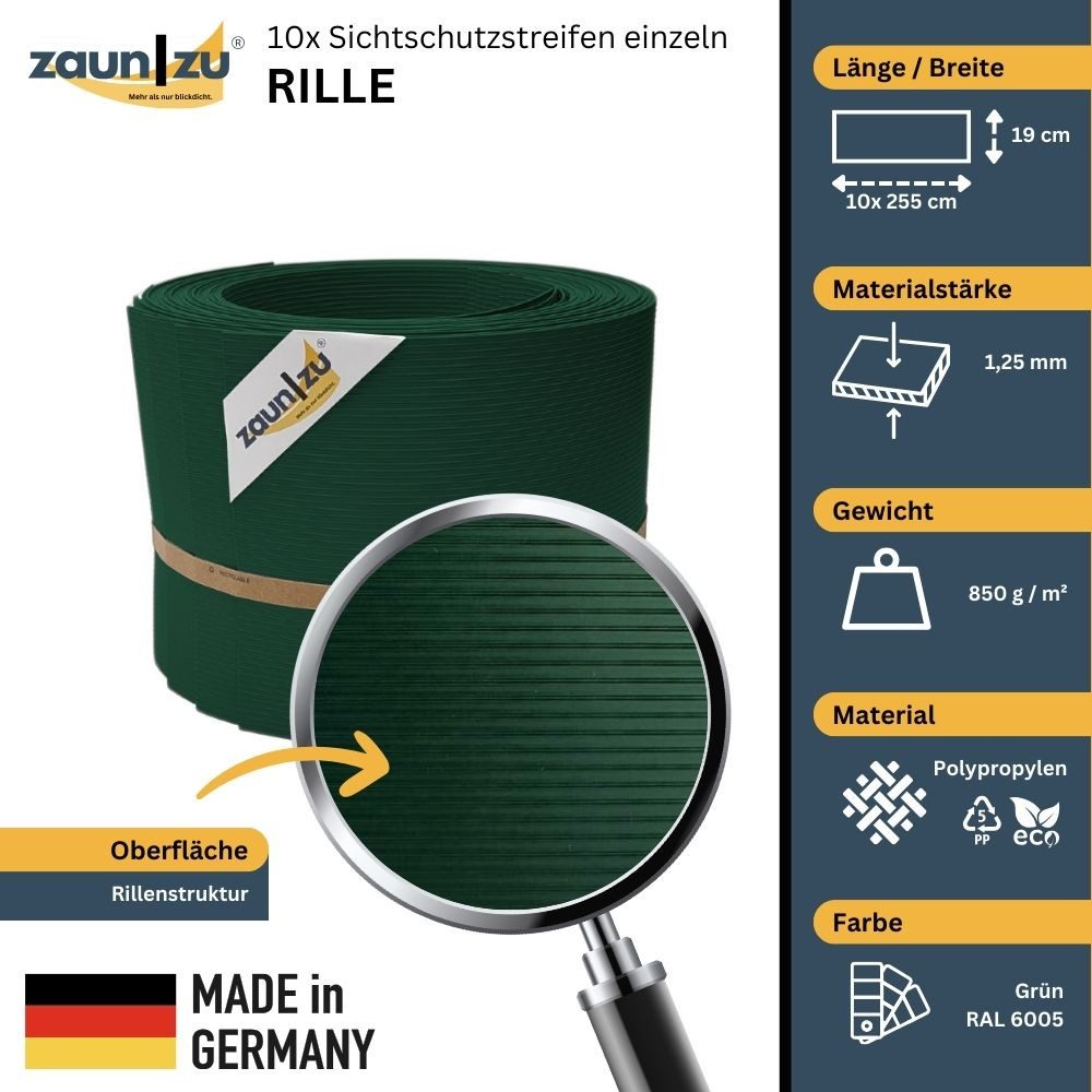 zaunzu Sichtschutzstreifen Rille 10x Einzelstreifen 2,55m günstig online kaufen