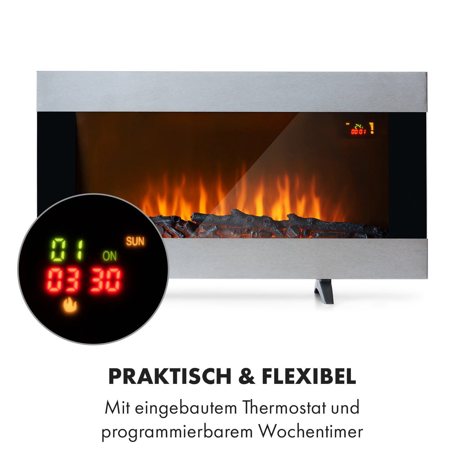 LED Heizung Klarstein Elektrokamin Indoor Heater Basel Illumine, Kamin 2000W Elektrischer