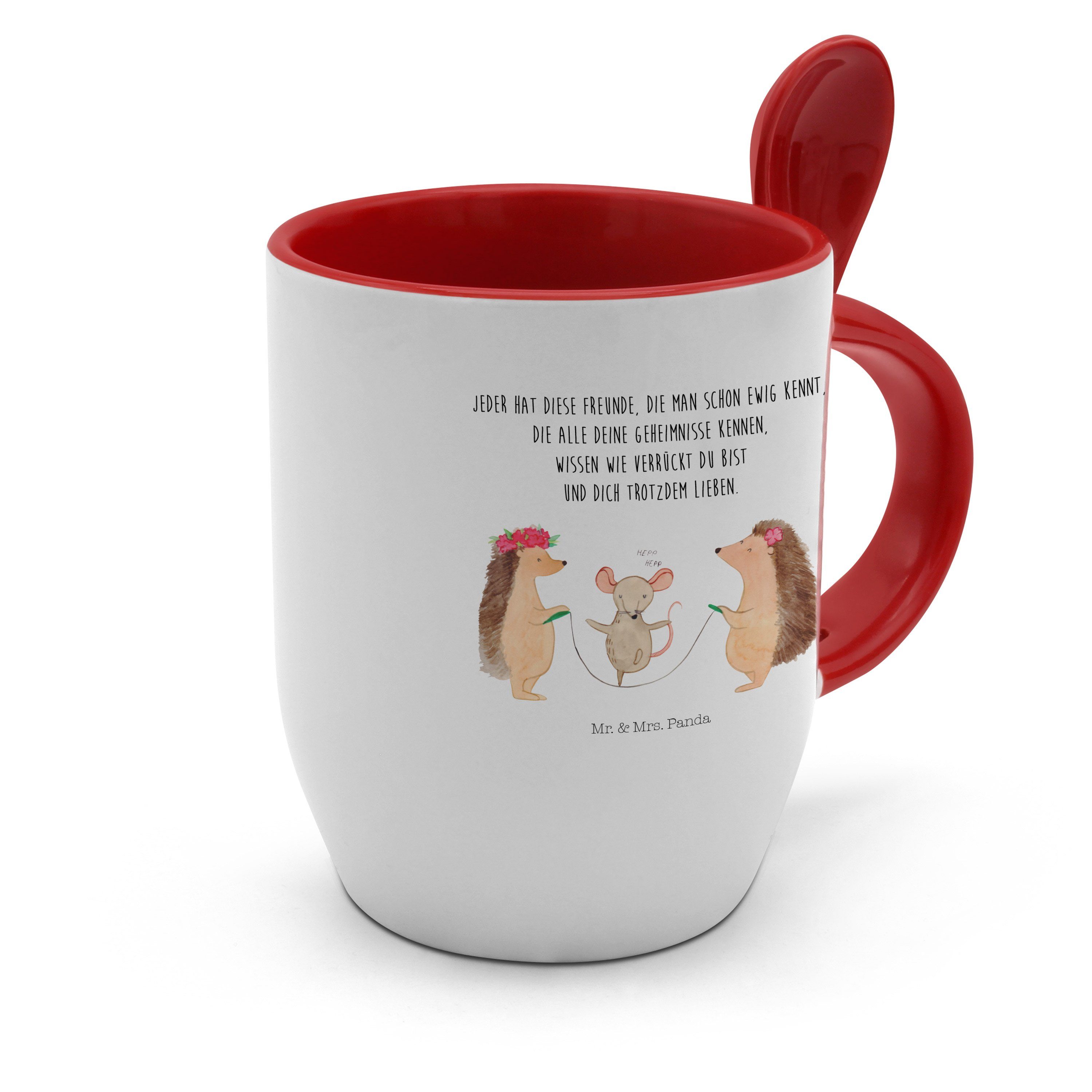 Panda Tiermotive, Tasse Geschenk, Weiß Igel Kaffeebecher, lustige, - & Seilhüpfen Mrs. Keramik - Mr.