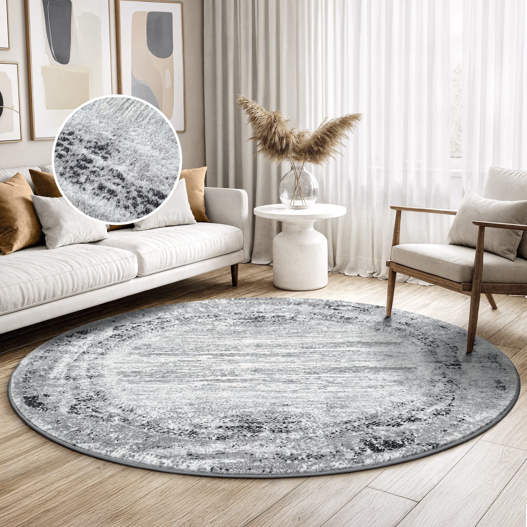 Sanat Teppich Harmony 3215, auch als Läufer und in Rund, rund, Höhe: 12 mm, Wohnzimmer, Kurzflor, modern, Bordüre, Schlafzimmer
