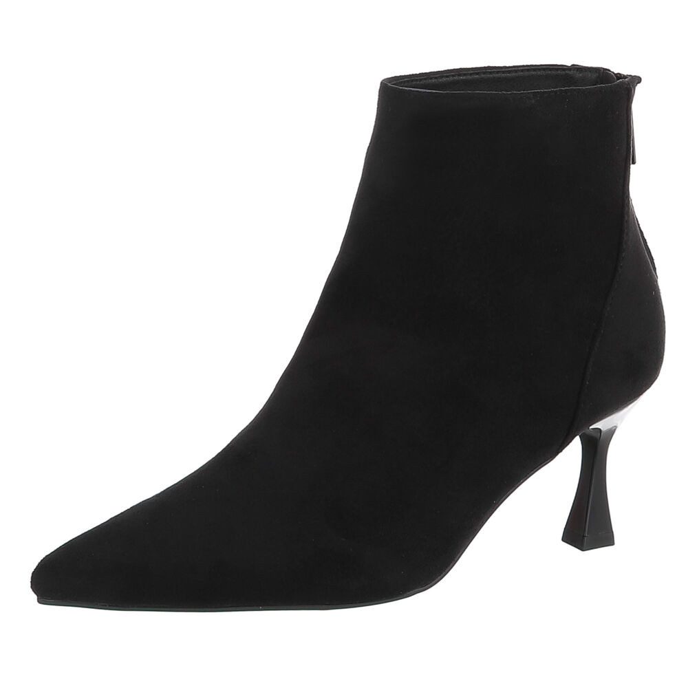 Ital-Design Damen Stiefelette spitz mit Absatz und Reißverschluss High-Heel-Stiefelette (92125673) Pfennig-/Stilettoabsatz Stiefeletten in Schwarz