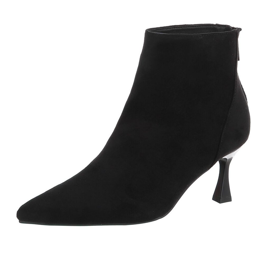 Ital-Design Damen Stiefelette spitz mit Absatz und Reißverschluss High-Heel-Stiefelette (92125670) Pfennig-/Stilettoabsatz Stiefeletten in Schwarz
