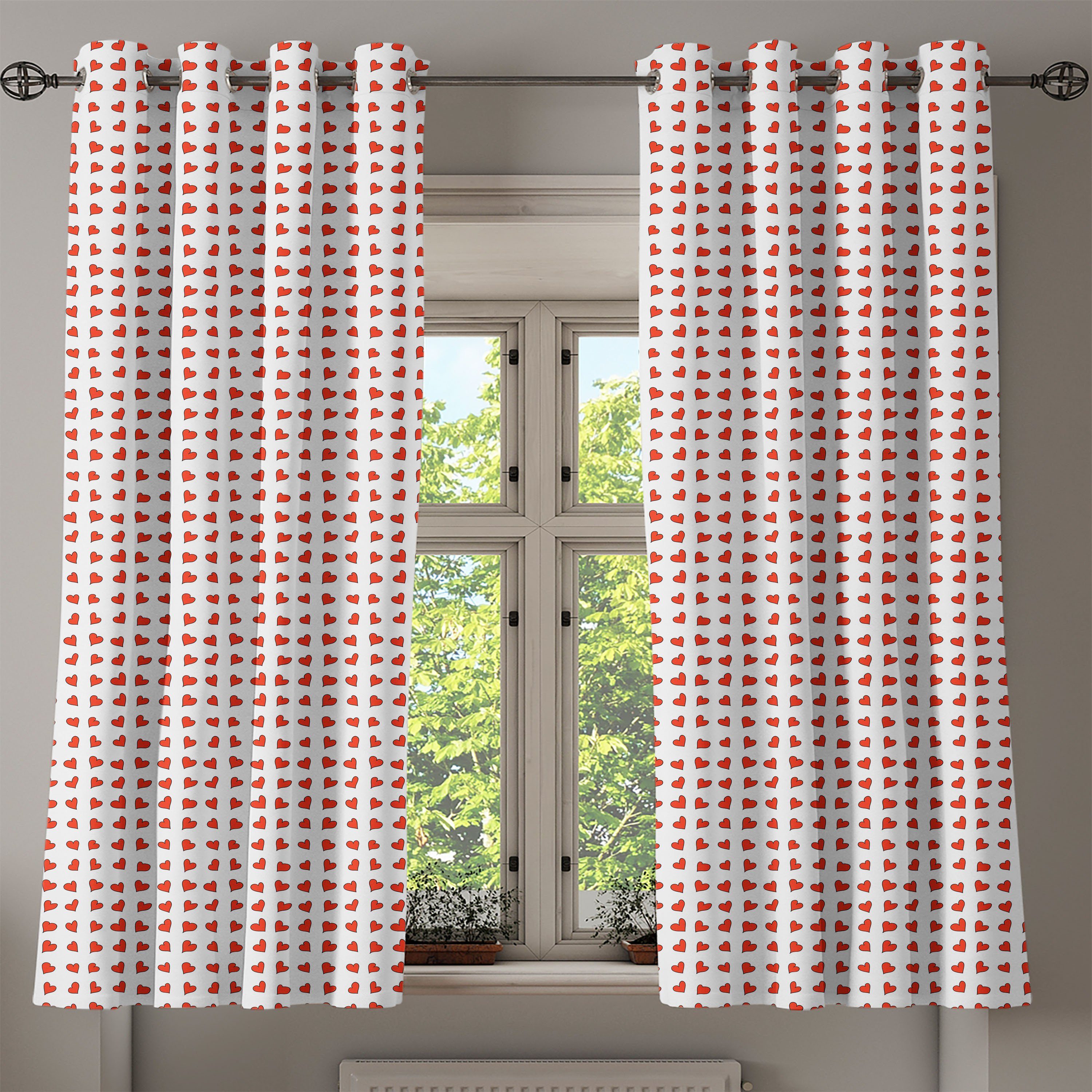 für 2-Panel-Fenstervorhänge Schlafzimmer Wohnzimmer, Dekorative Valentine Herz-Flitterwochen Gardine Abakuhaus,