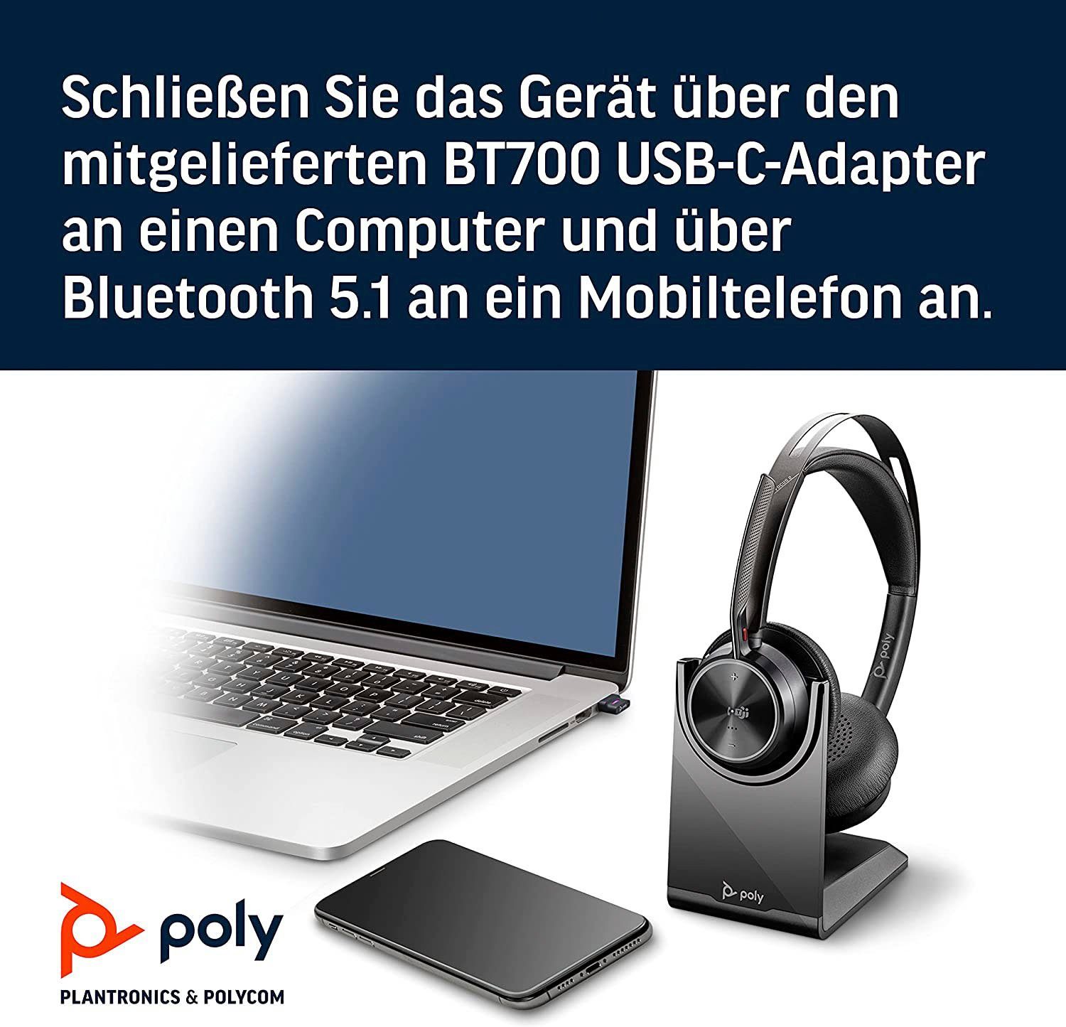 Steuerung Poly (ANC), Focus Profile), Bluetooth 2 (Active (Audio Profile), Remote AVRCP Bluetooth (Advanced UC Video Distribution Voyager Control integrierte Wireless-Headset Noise Anrufe Musik, HFP, A2DP Cancelling HSP) für und Audio