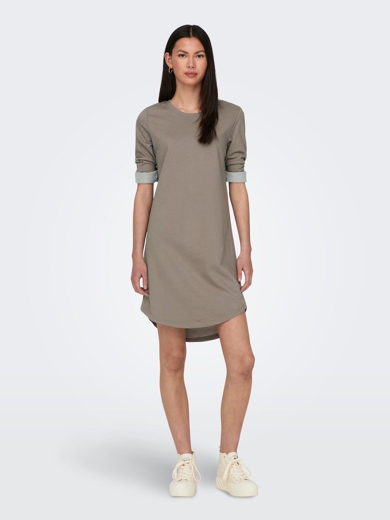 3/4 Kleid JACQUELINE YONG de Shirtkleid in 5608 JDYIVY Taupe Rundhals Sweat Arm (knielang)