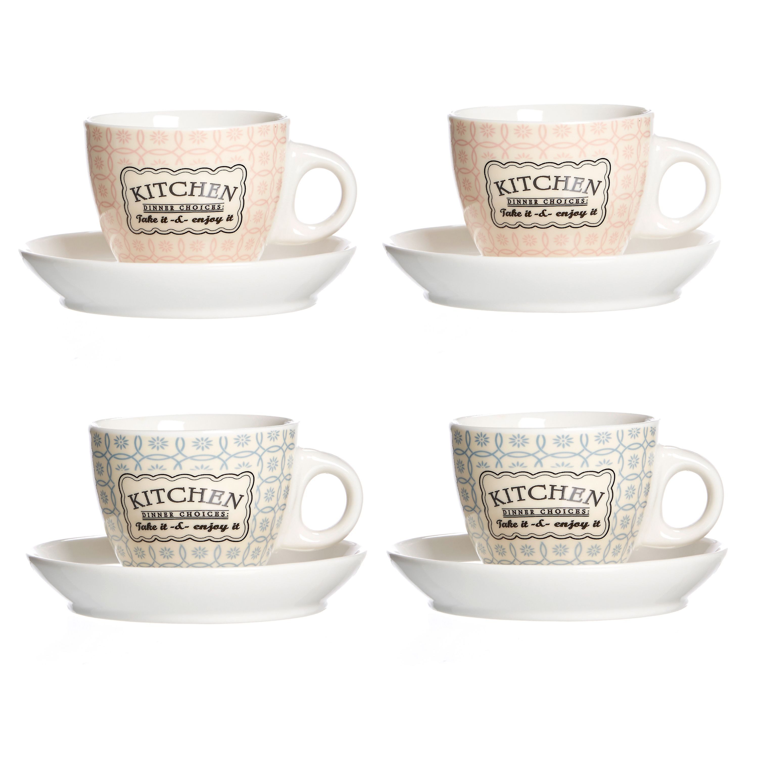 Ritzenhoff & Breker Tasse Ritzenhoff 4er Set Retro Kitchen Espressotasse 80ml Untertasse, Porzellan