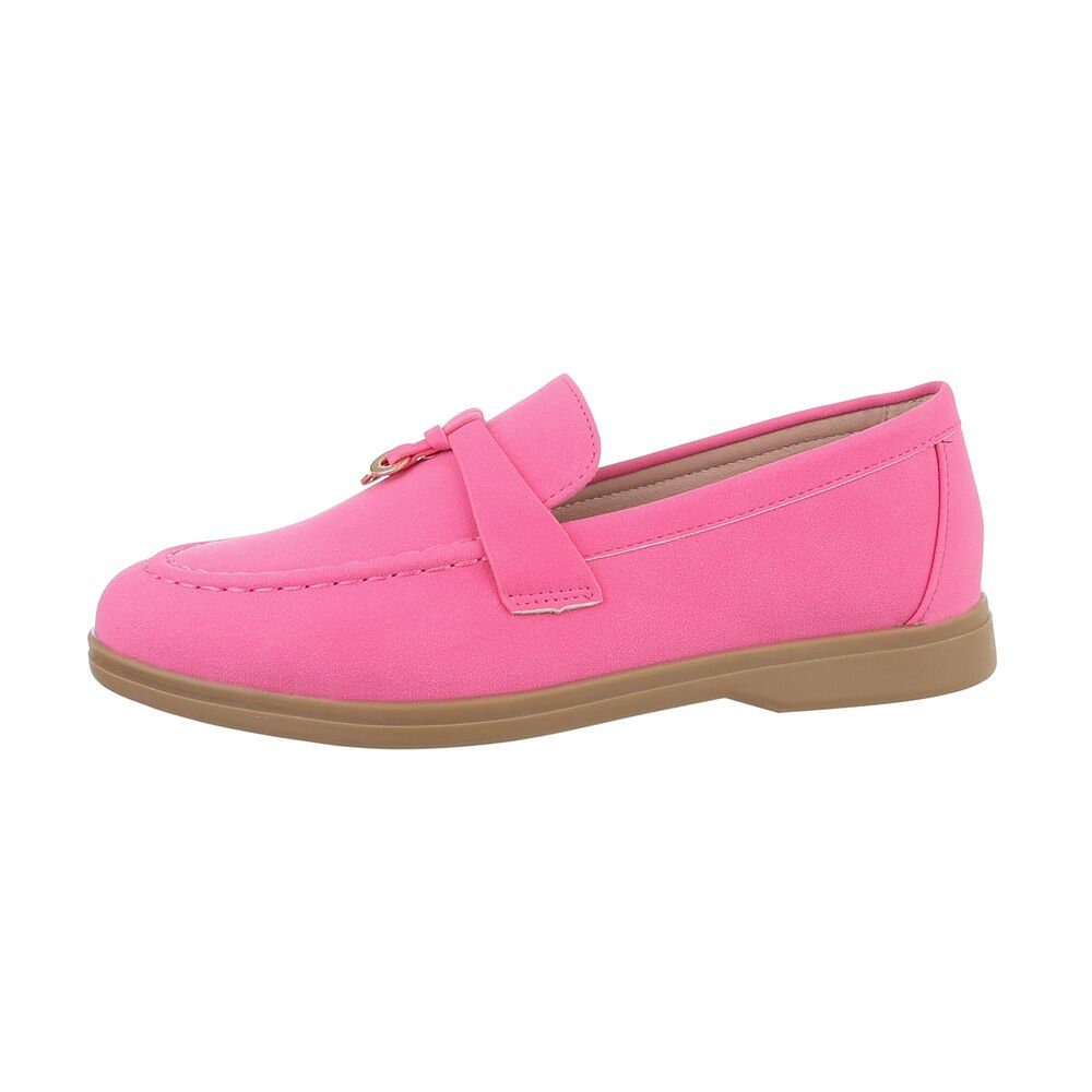 Ital-Design Damen Mokassins Freizeit Slipper Blockabsatz Mokassins in Pink