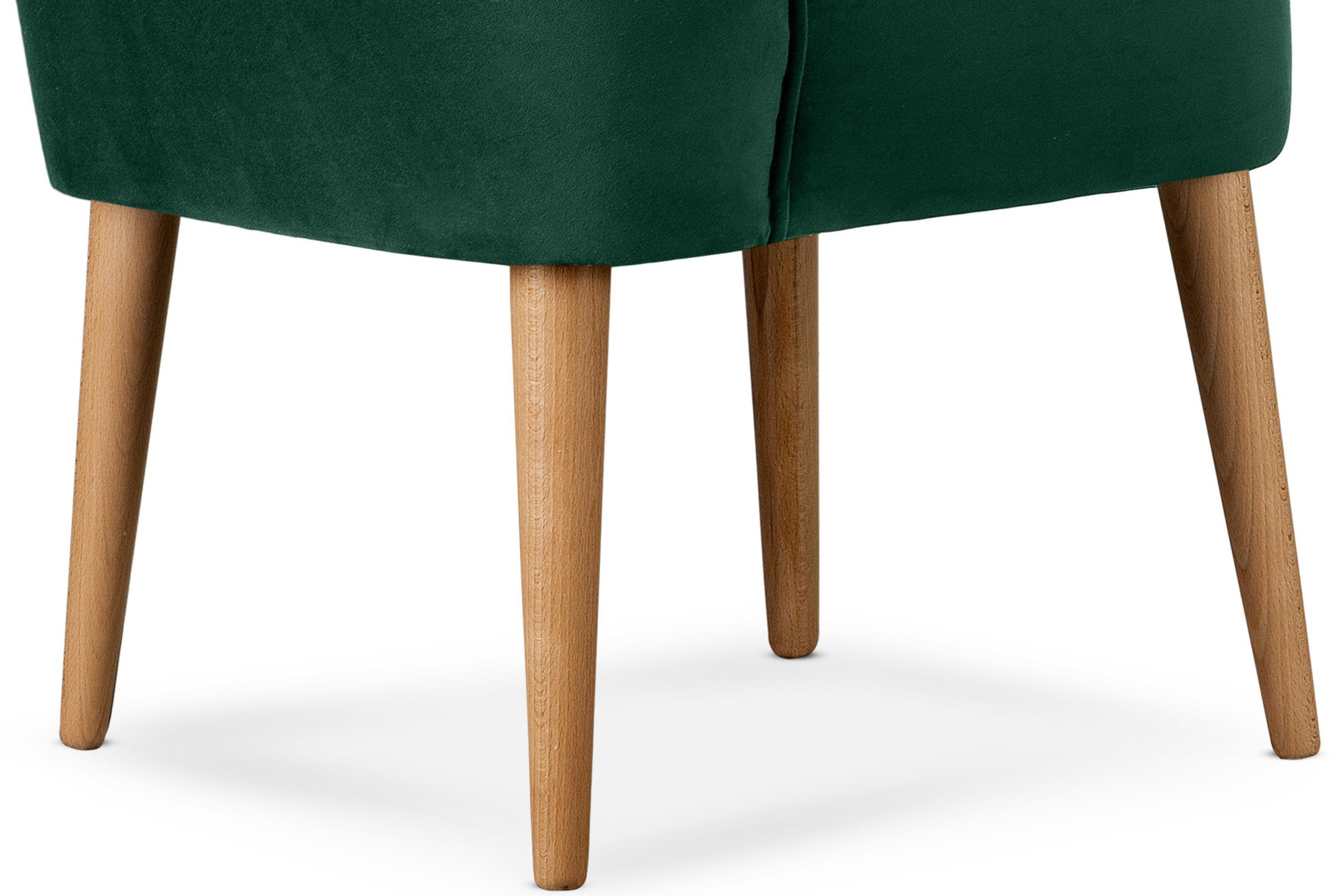 Rückenlehne, gebeizter dunkelgrün DUCO | hohen Eiche der auf Beinen Cocktailsessel aus Buchenholz (1-St), Sessel dunkelgrün/Eiche Konsimo Ziernaht an