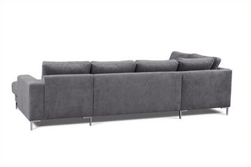 Küchen-Preisbombe Sofa Modernes Couch Ecksofa Eckcouch Wohnlandschaft hellgrau Silvio XXL II, Sofa in U-Form