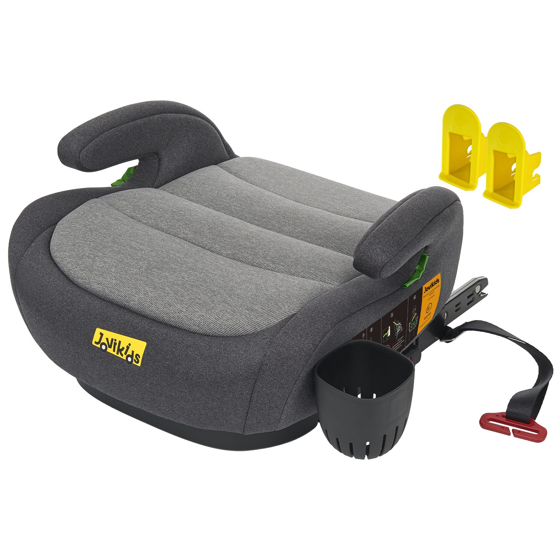 Jovikids Kindersitzerhöhung Auto Kinder, Getränkehalter & ISOFIX Einführhilfe, ab: 150 cm, bis: 125 cm, Verstellbare Schultergurtführung
